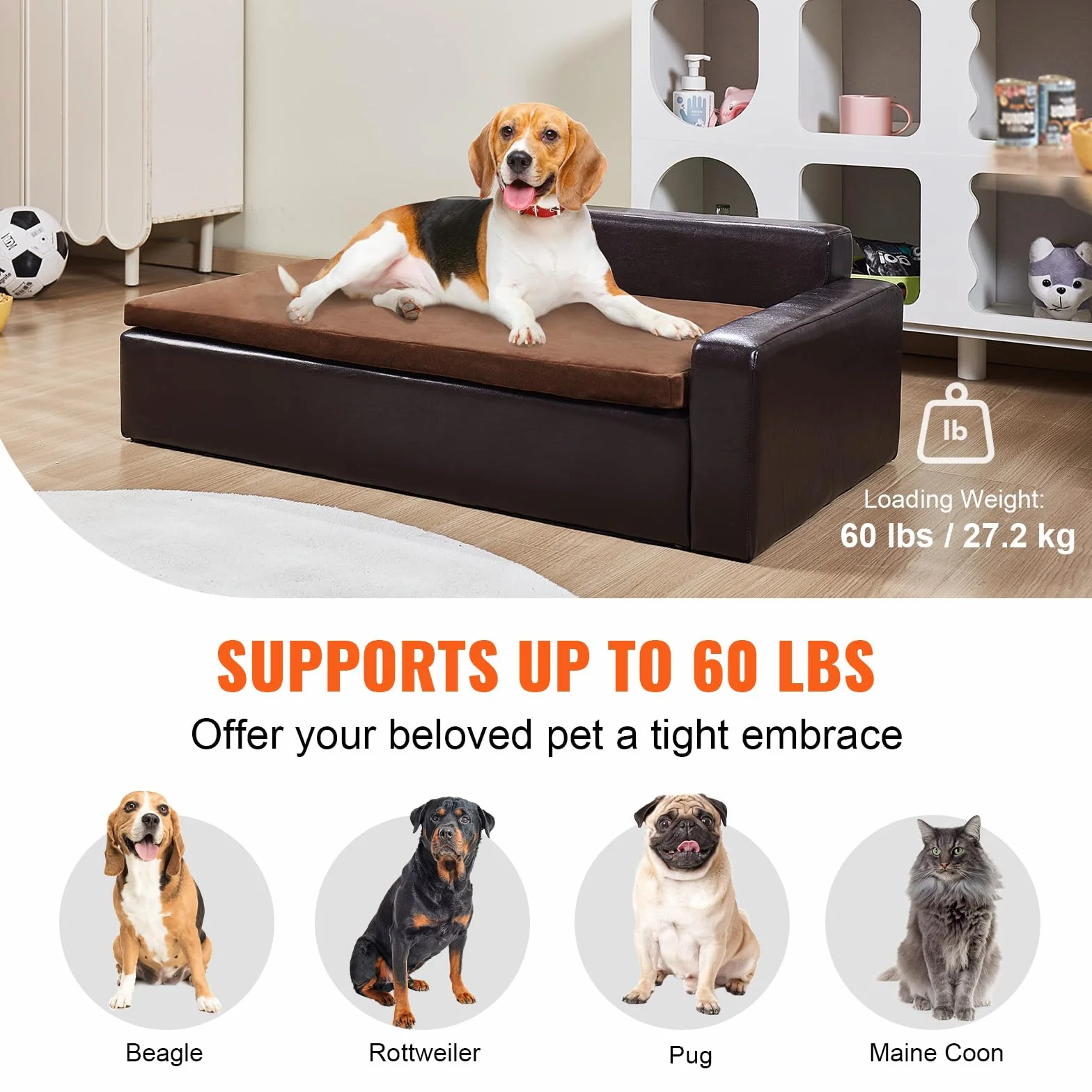 VEVOR Canapé pour Animaux de Compagnie, canapé-lit pour Chiens et Chats de Grande Taille, canapé en Cuir Souple pour Chien, capacité de Charge 50 kg, canapé Repos Confortable pour Animaux domestiques