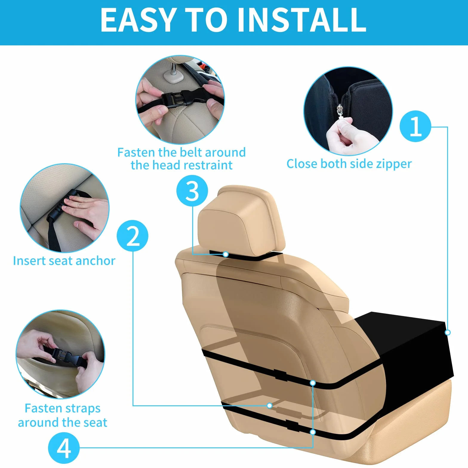 Siège auto stable pour chiens avant et arrière, avec ceinture de sécurité, imperméable, noir