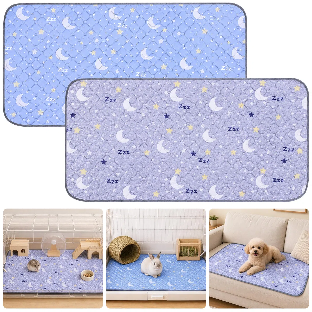 Tapis Cage pour Cochon d'Inde et Lapin 2 pièces Tapis Lavable et Réutilisable Anti-Fuite et Antidérapant Absorbant pour Petit Animal