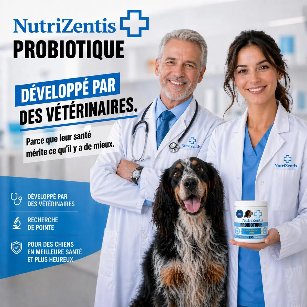 Probiotique Chien 150 Bouchées Répare la Flore intestinale du Chien, renforce Son système immunitaire, probiotiques pour Chiens | Fabriqué en Europe | 150 Bouchées au Poulet