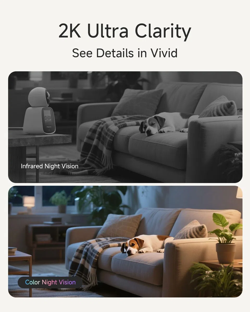 Noorio Caméra de Surveillance Intérieure 2K WiFi Double Bande (5G/2.4G) - PTZ Rotative, Audio Bidirectionnel, Détection Humaine et Suivi Automatique, Moniteur Bébé