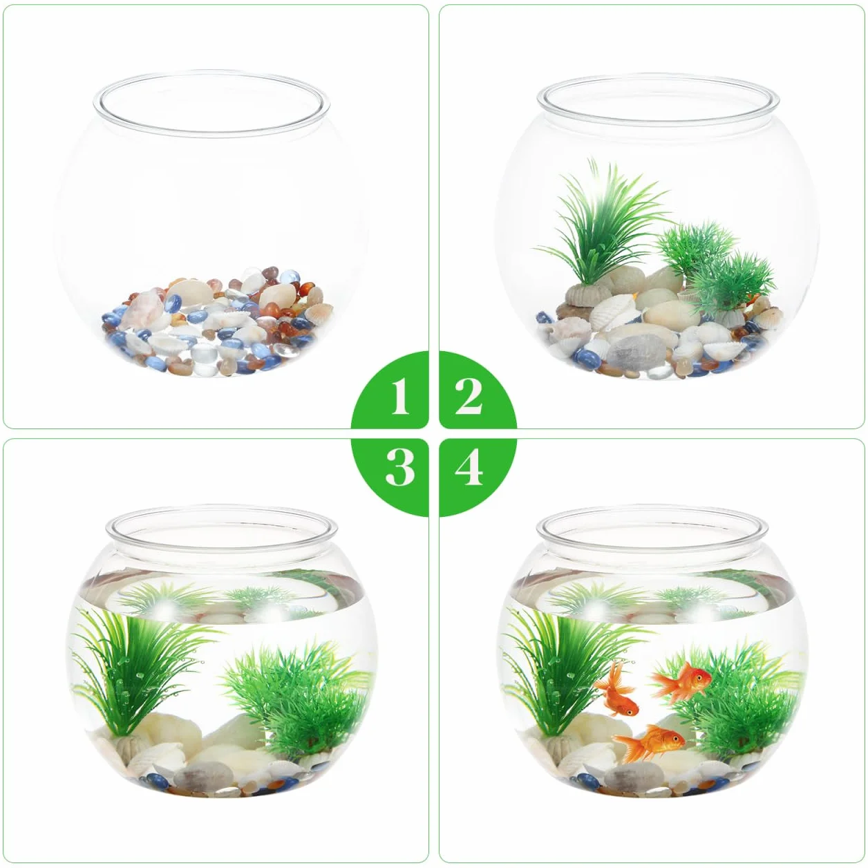 Mipcase Aquarium Rond Transparent en Pet Petit Aquarium De Bureau 8L Bocal À Poissons Résistant Aux Chocs pour Décoration De Maison Et Bureau 8.1X8.1X7 Pouces