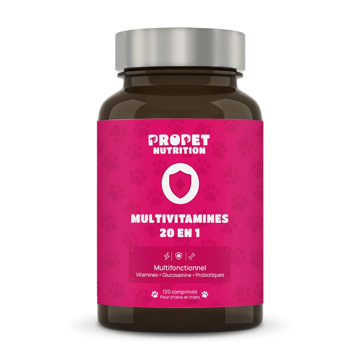 Complement Alimentaire Chien et Chat 20 en 1. Vitamines, Probiotique et Glucosamin Anti Arthrose. VIT A, B, C, E, H, Omega 6, Levure de bière + Fer. 100% Naturel. Effet Anti Inflammatoire. 120 Doses