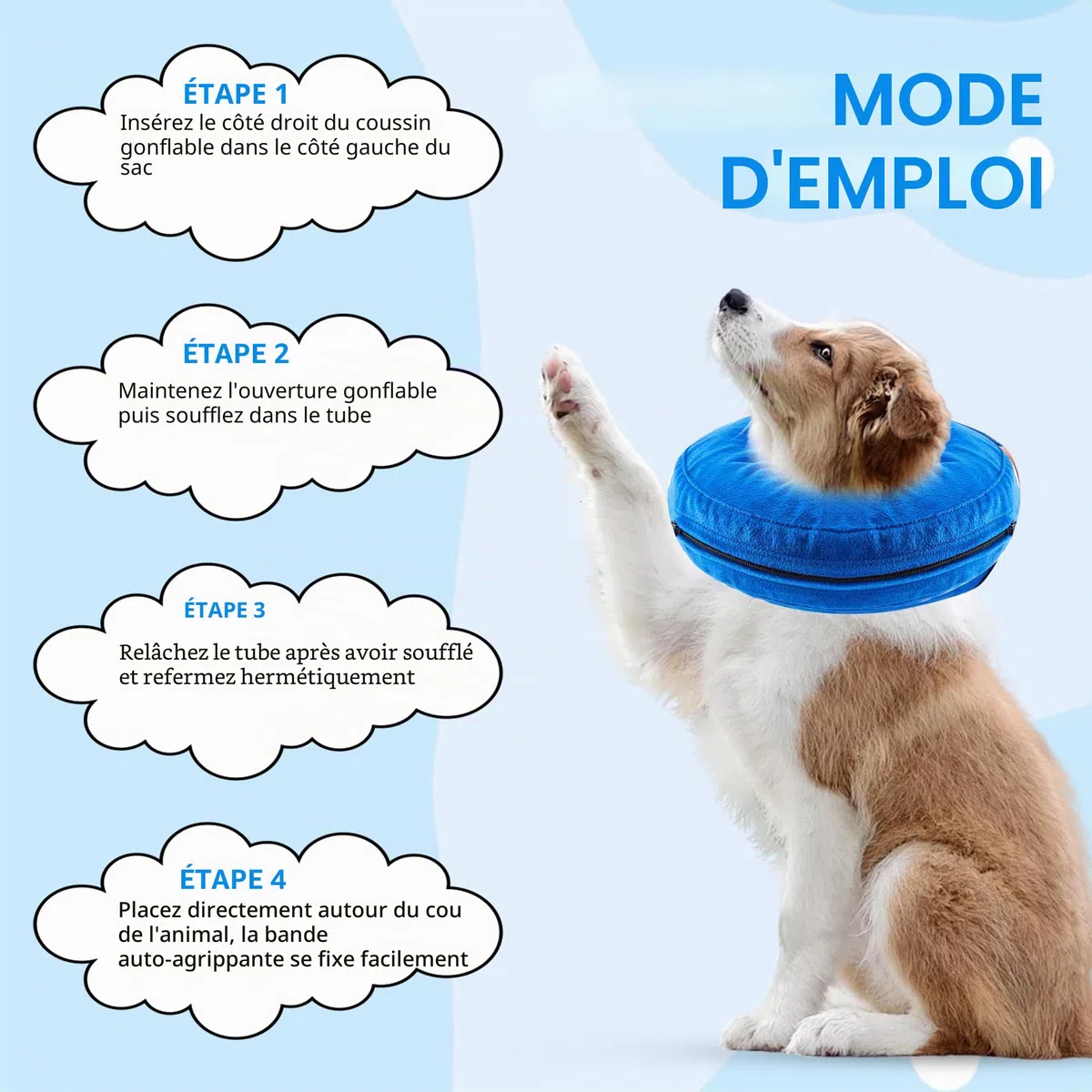 Collerette Gonflable pour Chien, Ajustable Collier de Récupération Chat Cône de Cicatrisation pour Chien Collier de Protection pour Anti Lechage & Morsure Après Une Chirurgie (Bleu, XL)