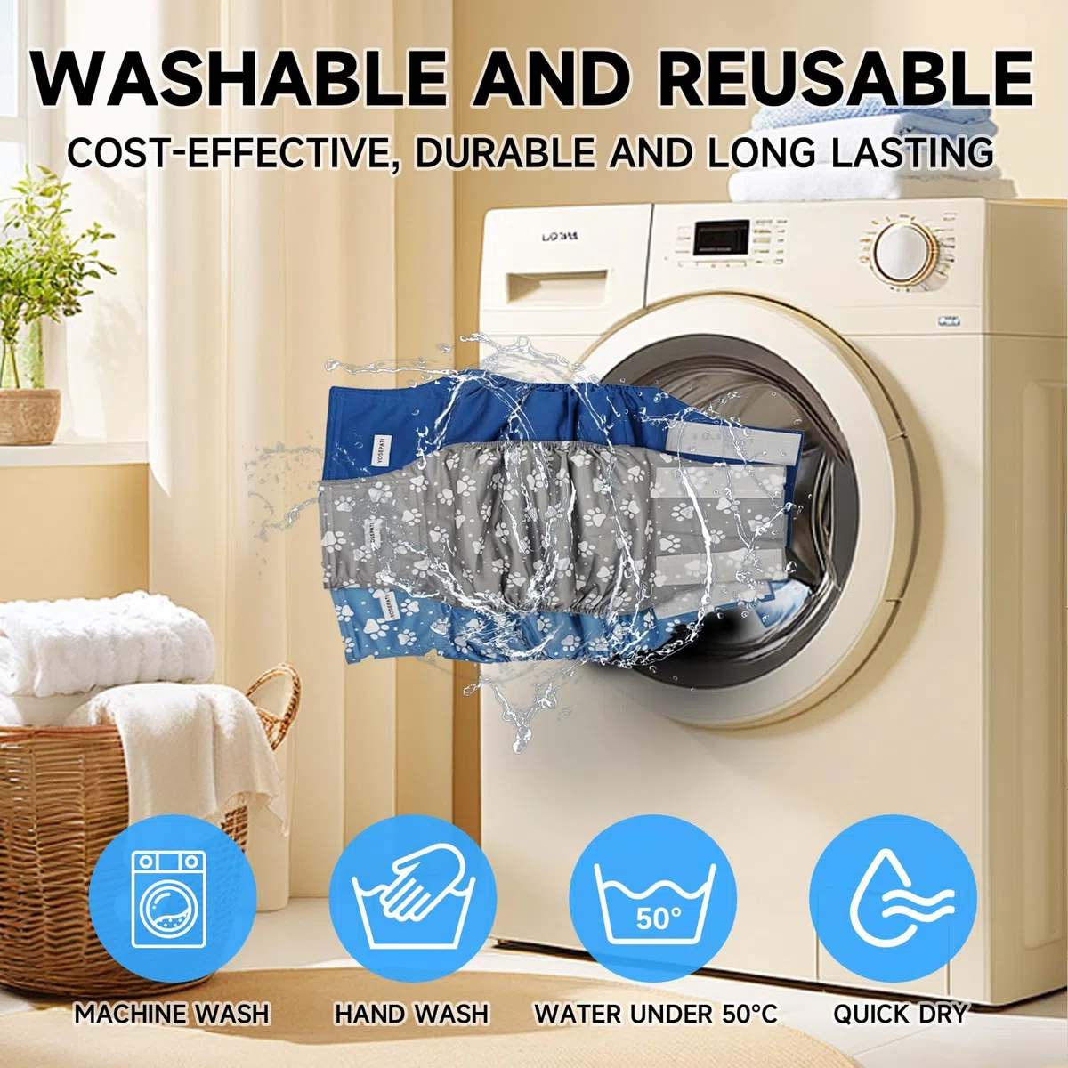 Lot de 5 Couches réutilisables pour Chiens mâles, Bandes Abdominales lavables de qualité supérieure pour Chiens mâles, Bandes absorbantes Haute Performance pour Chiens incontinents (L)