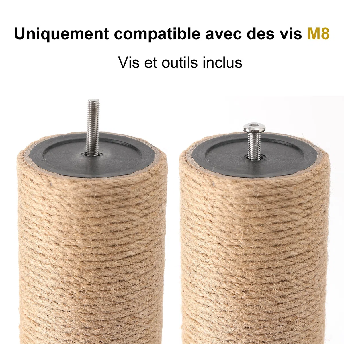 FUKUMARU Lot de 2 recharges pour Arbre à Chat de Rechange en Corde de Jute Naturelle avec vis M8, 8,9 x 32,6 cm