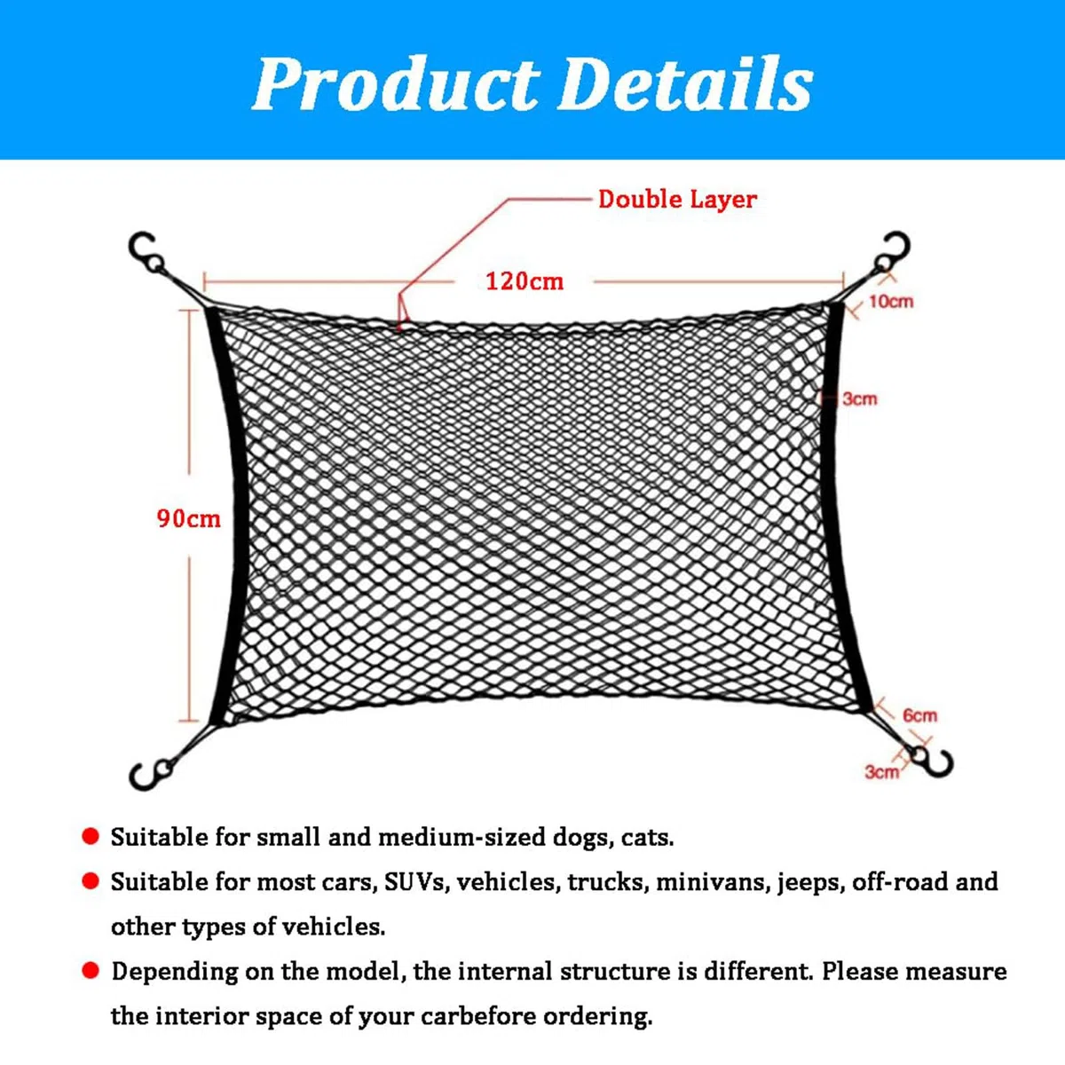 Filet de Protection Chien Voiture, pour Ford Ranger 2020 2021 2022 2023 2024 2025 2026 Grille de Séparation Bagage Barrière de Sécurité Élastique Double Couche