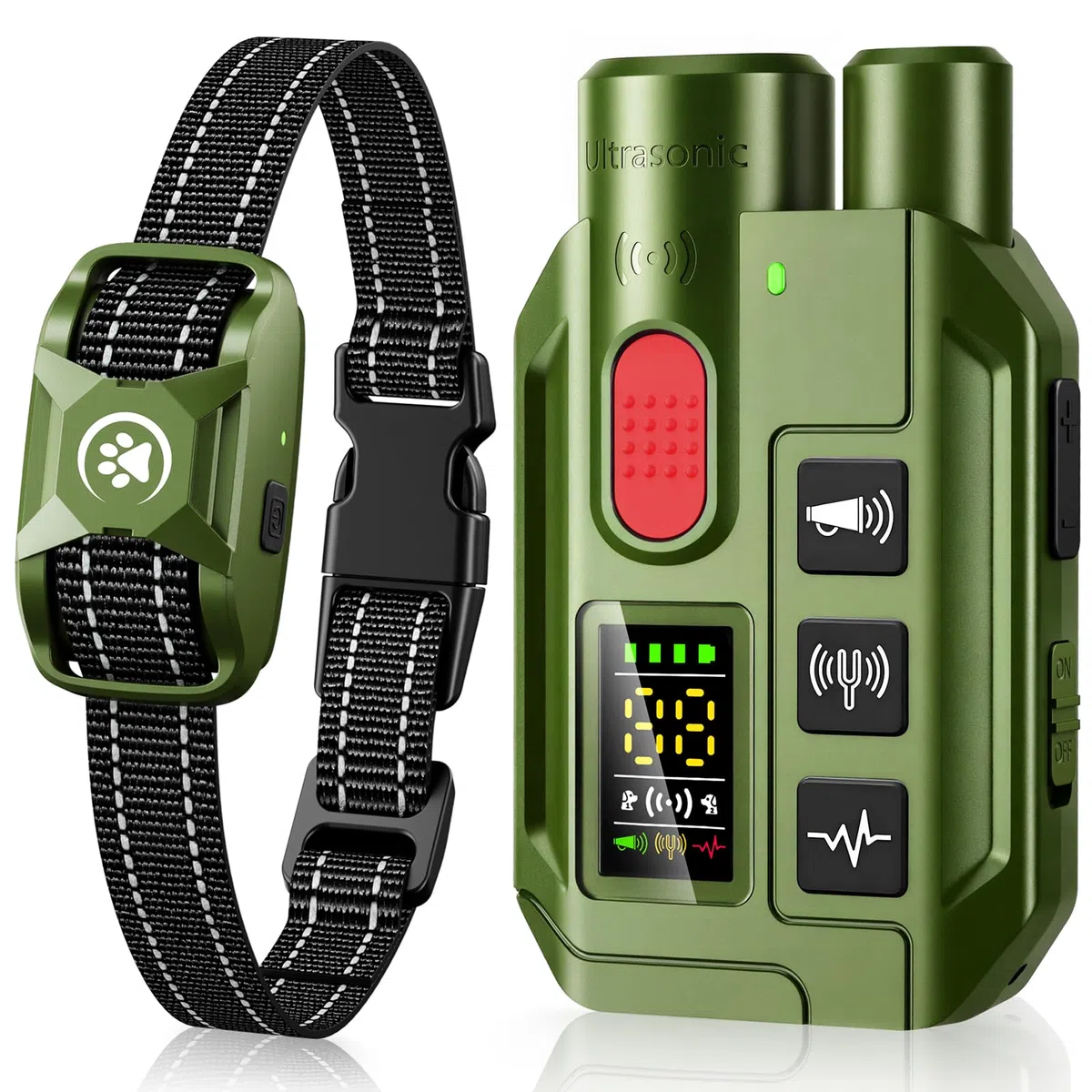 Collier de Dressage pour Chien 2 en 1 – Mode Ultrason Anti-Aboiement (Portée 5 m) & Télécommande 1000 m, Bip, Vibration & Choc Sécurisé, Étanche IP67 & Rechargeable, Vert
