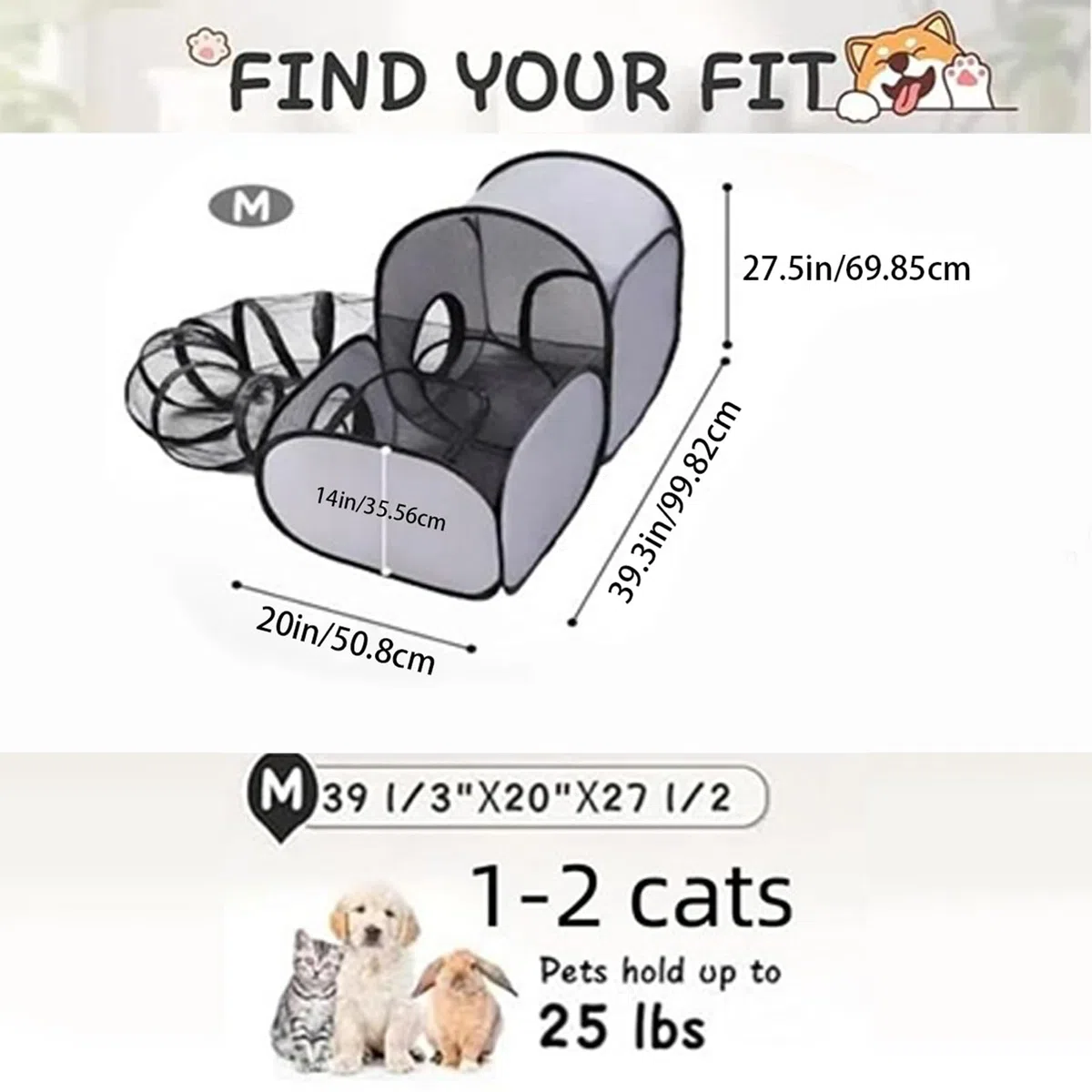Parc d'extérieur pour Chat - Enclos pour Chat - pour l'extérieur - avec Design Portable - Maison de Jeu Interactive avec Tunnel - Accessoire Portable pour Animaux de Compagnie pour Chiots et Petits