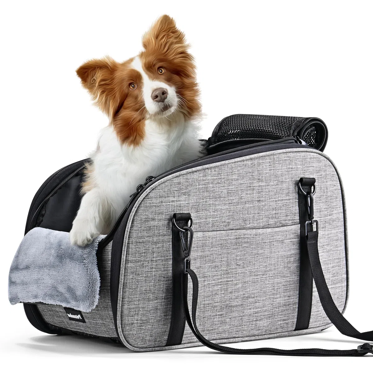 Siège Auto pour Petits Chiens Chats – Console Centrale Siège Auto Chien, Siège Portable avec Double Ceinture de Sécurité et Dessous Antidérapant, Coussin Lavable, Sac de Rangement, Gris