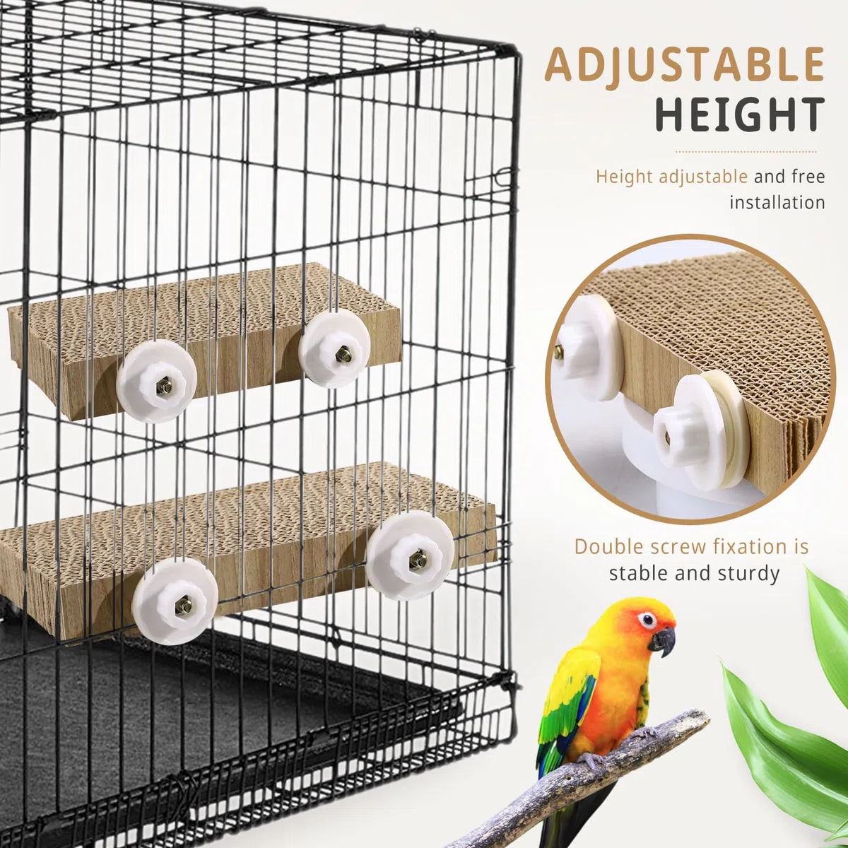 Perchoir pour cage à perroquet, jouets à mâcher pour perruches, aire de jeu, conure, calopsitte, plate-forme de broyage, accessoires de cage pour perruche, cacatoès (marron, lot de 2, L : 31 x