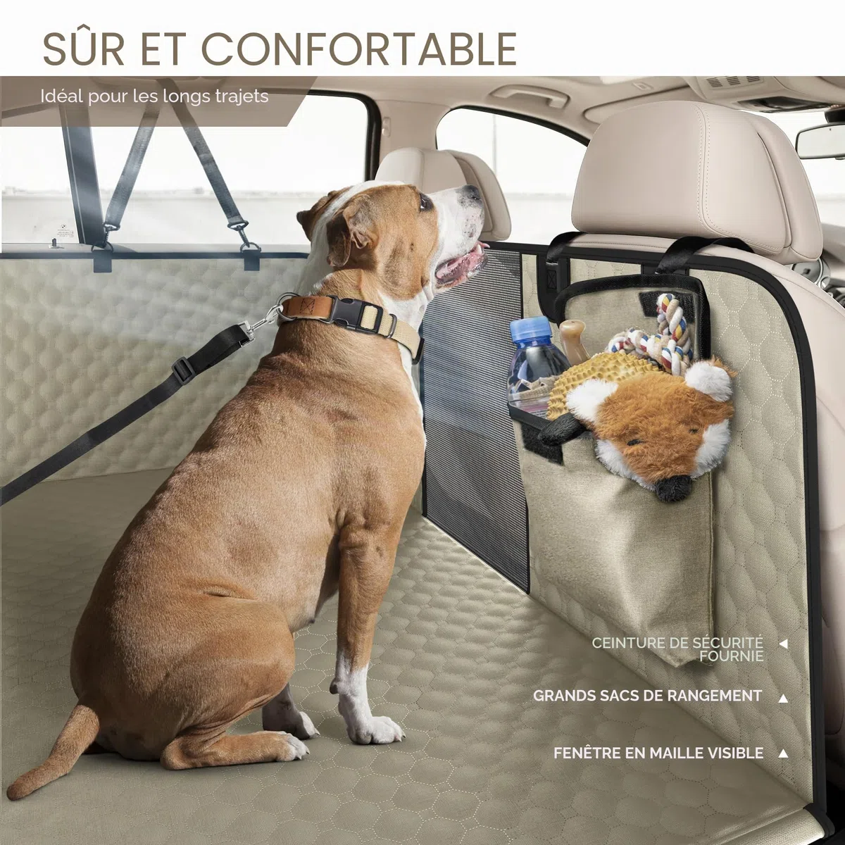 Extension de siège arrière pour chiens, housse de siège de voiture robuste pour siège arrière et masticateur agressif, grande housse de siège de voiture à fond rigide pour chiens, hamac pour chien,
