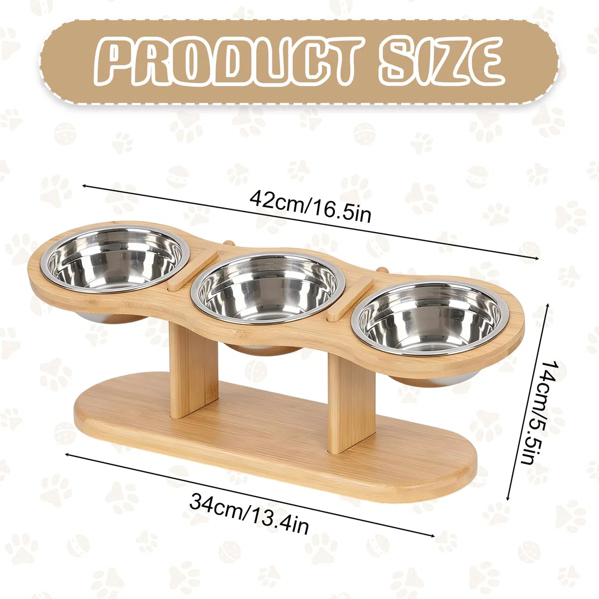 Gamelle Chat Surélevée avec 3 Bols en Acier Inoxydable, Support en Bois, Hauteur Réglable, Gamelle Surélevée pour Chat, Support Gamelle Chat,Gamelles pour Chats et Petits Chiens