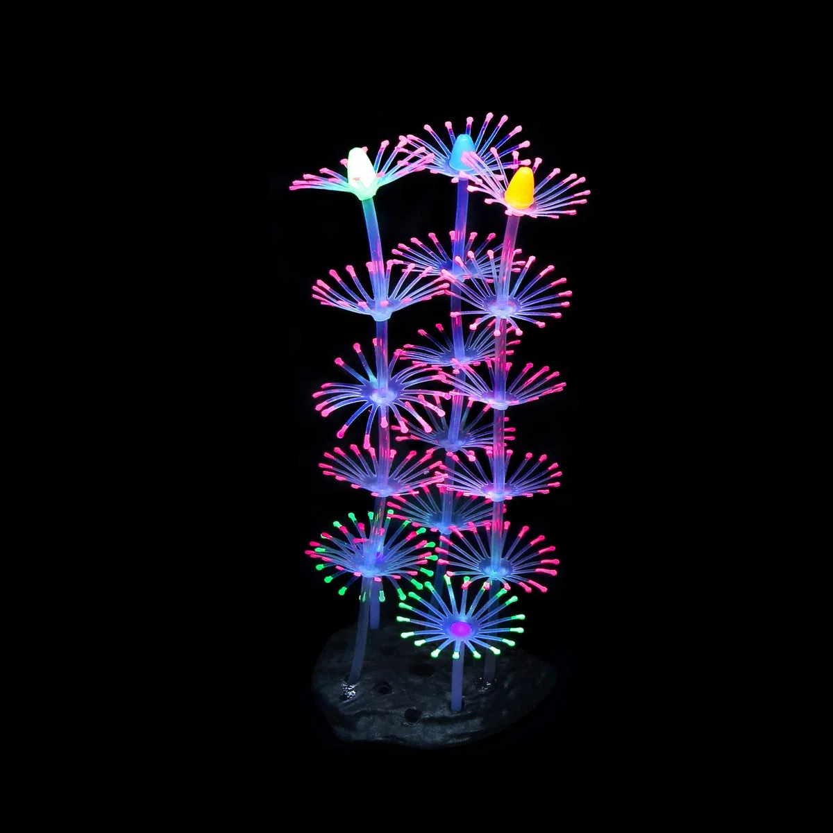 Mangsen Lot de 4 décorations d'aquarium phosphorescentes en Silicone pour décoration d'aquarium - Récif de Corail - Champignon et anémone