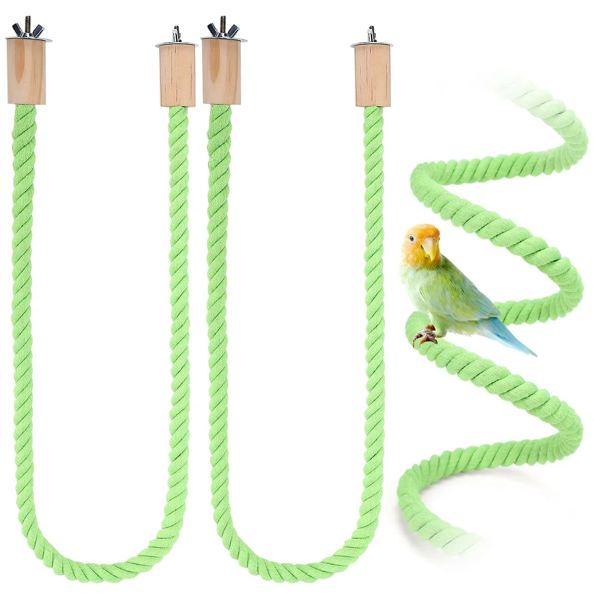Lot de 2 cordes de chanvre pour oiseaux, 100 cm, accessoires de support de cage à oiseaux, renfort en fil de fer malléable, convient pour perroquets, perruches, calopsittes et plus encore
