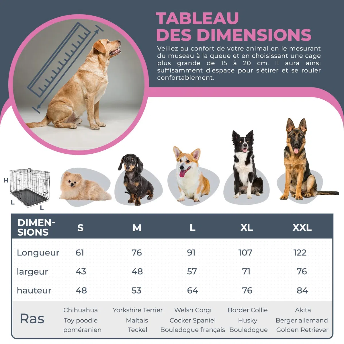 MaxxPet Metal Cage de Chien - Caisse de Transport pour Chien - Cage Chien XXL avec 2 Portes - INCL.Plaid et Gamelle - Interieur, Dog Crate Voiture - Cage Pliable Chien - 107x71x76 cm - Noir