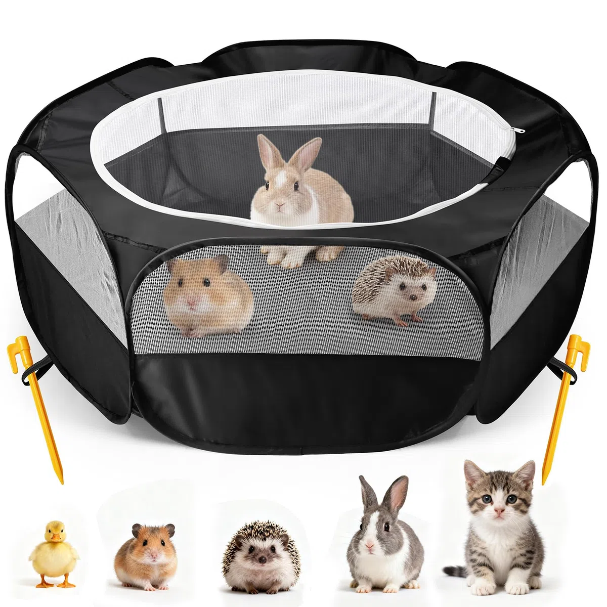 MAIKEHIGH Parc pour Petits Animaux, Tente Cage Portable Pliable vec Fermeture Glissière Couvercle for Guinea Pig, Rabbits, Hamster, Chinchillas and Hedgehogs (Noir)
