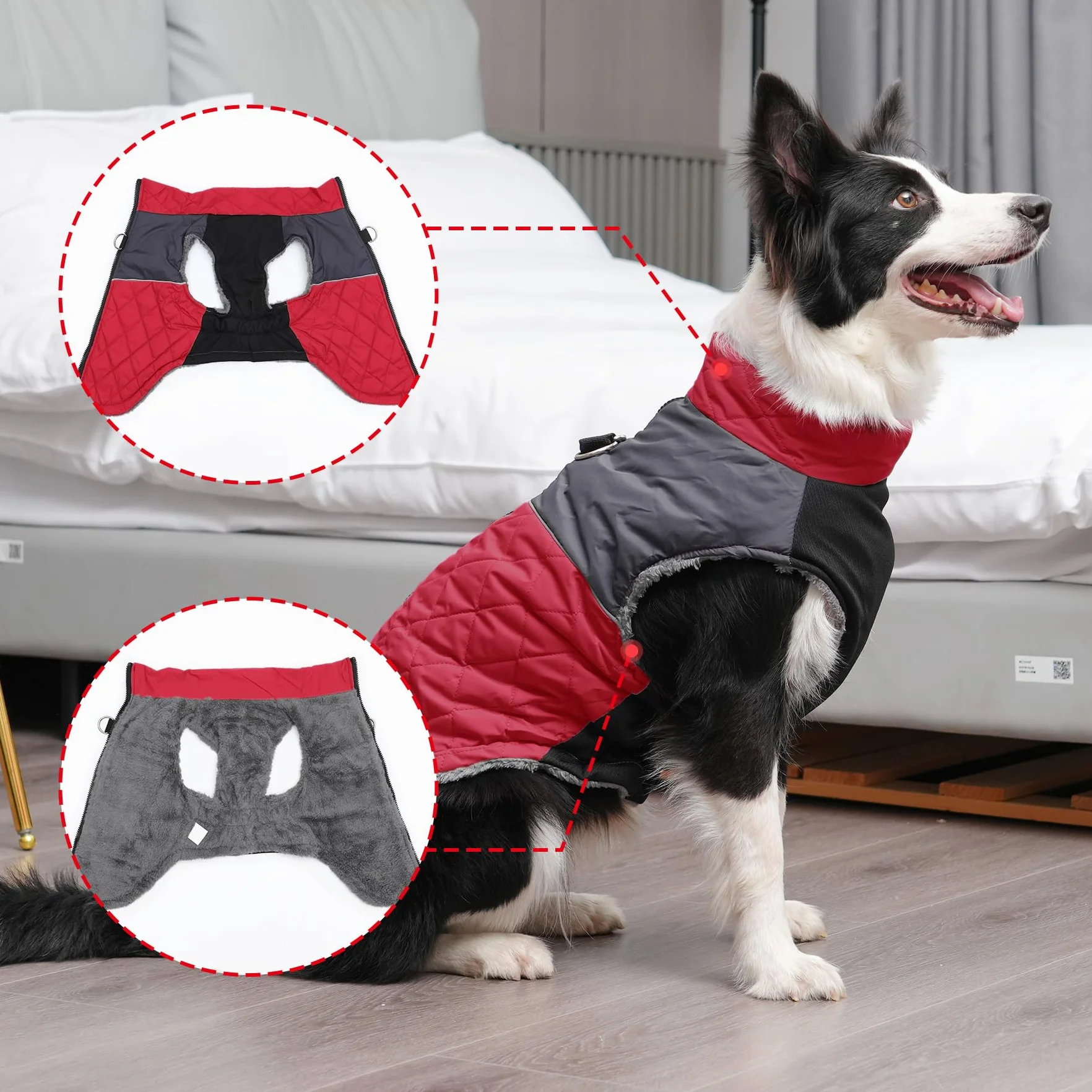 JoyDaog Manteau chaud en polaire pour petits chiens, veste imperméable avec anneaux en D, pour les hivers froids, rouge, taille XS