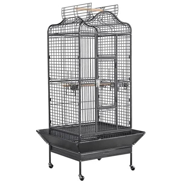 Abician Grande Cage Oiseaux pour Perroquet Grande Cage à Oiseaux exquise avec Toit Ouvrable 81 x 77 x 154 cm Noir