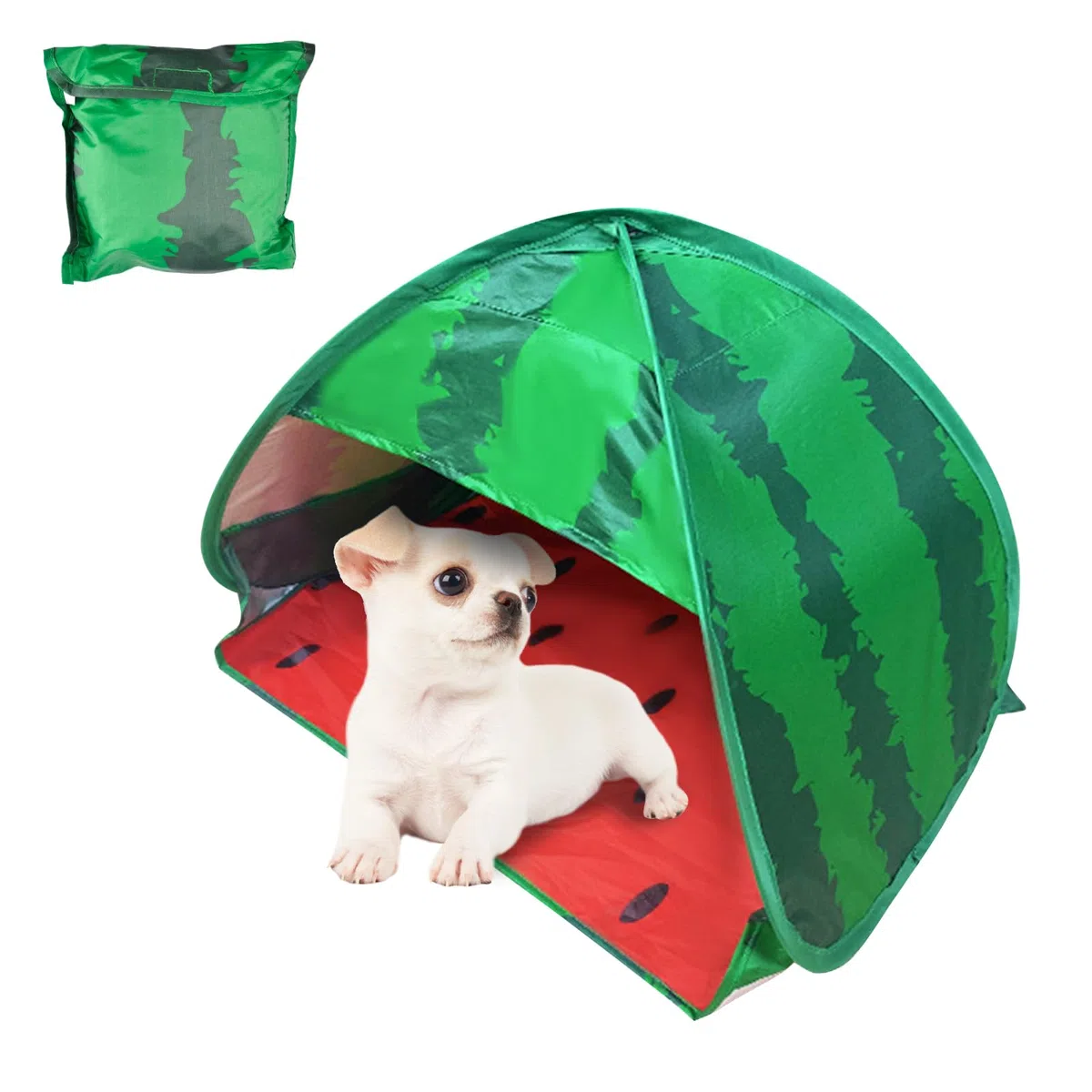 Tente de plage pour chien, 1 pack Pastèque Tente de plage portative à ouverture automatique Mini tente pour chien et chat, Protection des animaux domestiques pour l'intérieur et l'extérieur, M