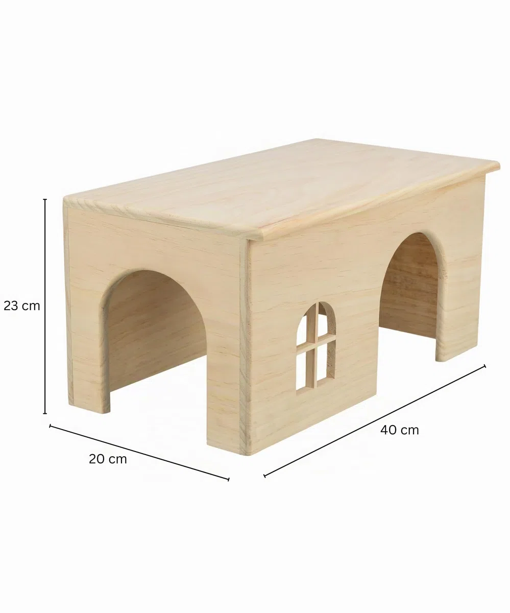 TRIXIE Maison en bois - sans agrafes ni clous - place d'observation sur le toit - par ex. pour cochons d'Inde, lapins nains - bois de pin - 40 x 20 x 23 cm - 61263