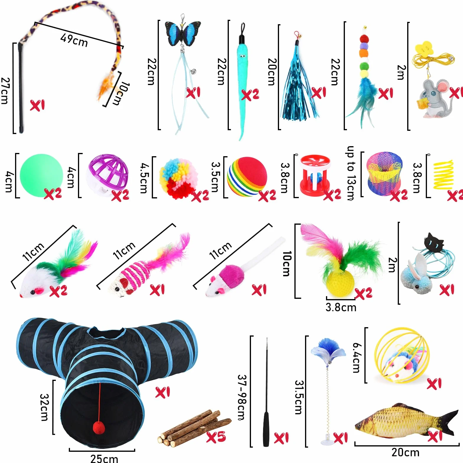 Jouets Chat,38 pièces Kit Jouet Chats,Jouet pour Chat Animaux Domestiques Toys pour Chat Chaton Minou,Jouets pour Chats Interactif Jeux Chaton avec Tunnel,Souris,Poisson,Plume,Balle