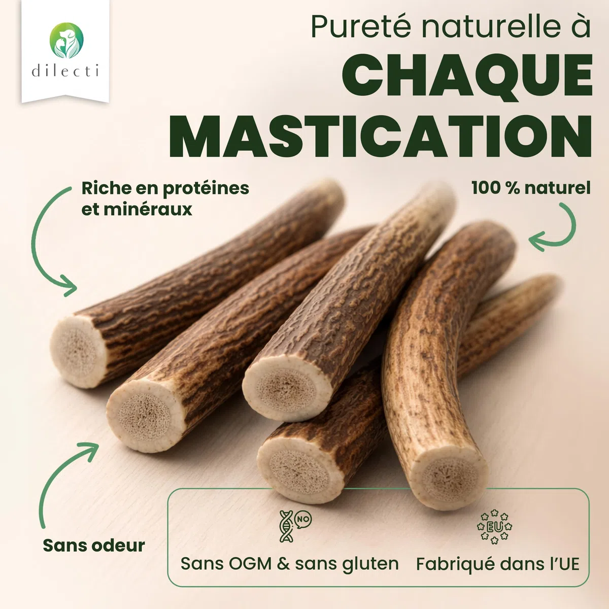 Bois de Cerf à Mâcher - Os à Ronger Longue Durée pour Chien, Jouet d'Occupation Résistant et Friandises pour Chien - Fendu S, Paquet de 3
