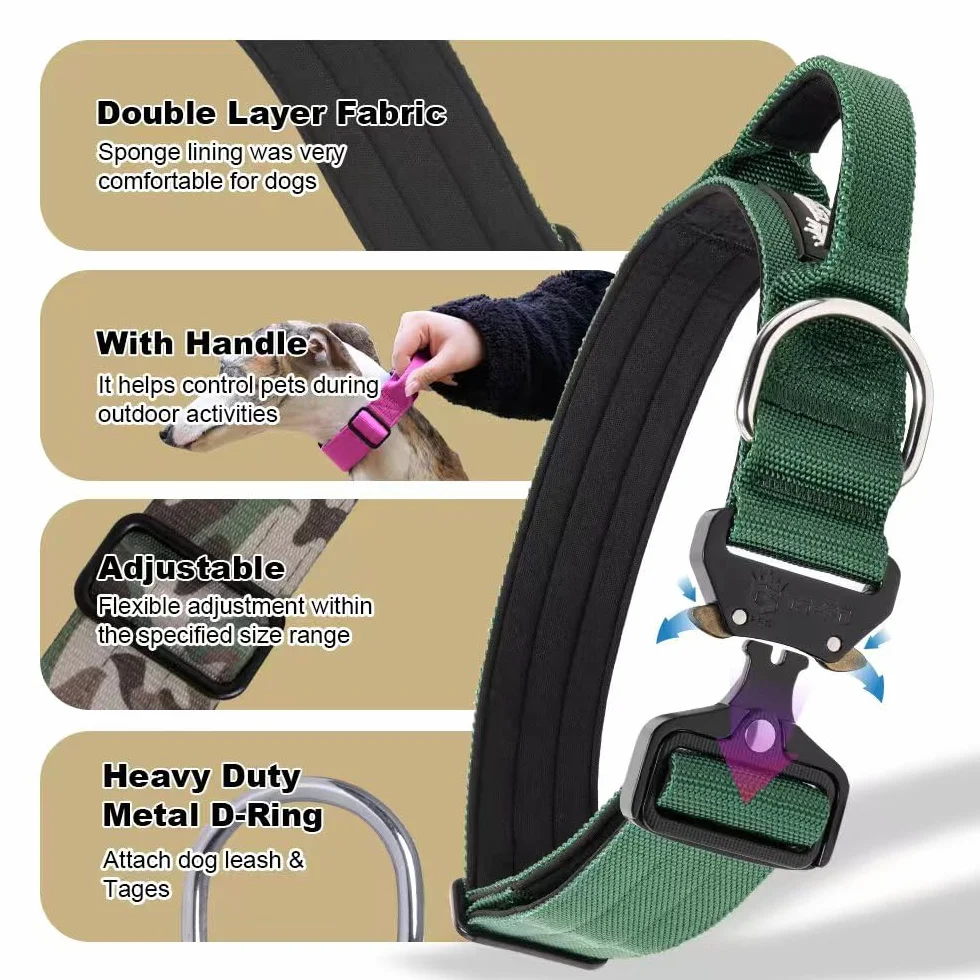 TSPRO Premium Collier Tactique Chien Collier Chien avec Poignée, Reglable Collier pour Chien Boucle en Métal à Déverrouillage Rapide pour Chiens de Taille Moyenne à Grande (Imprimé Léopard M)
