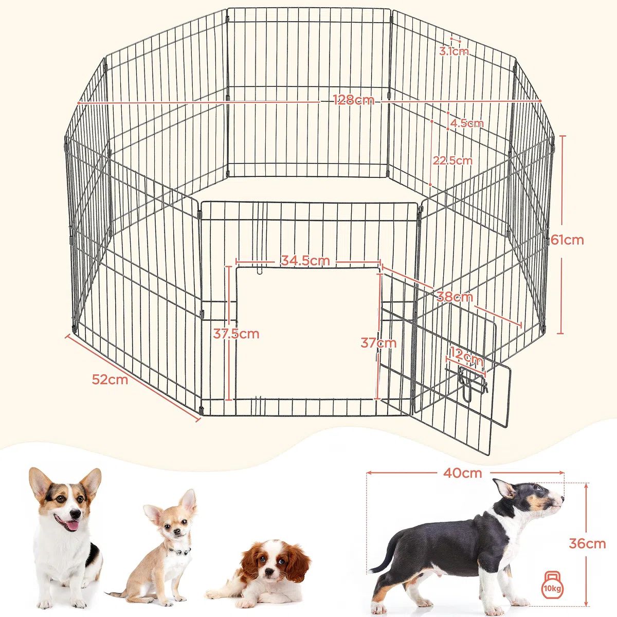 Yaheetech Parc pour Chien 8 Panneaux Cage pour Chiens Enclos Pliant Clôture Grille Chenil pour Chien en Métal Extérieur Interieur 61 x 52cm