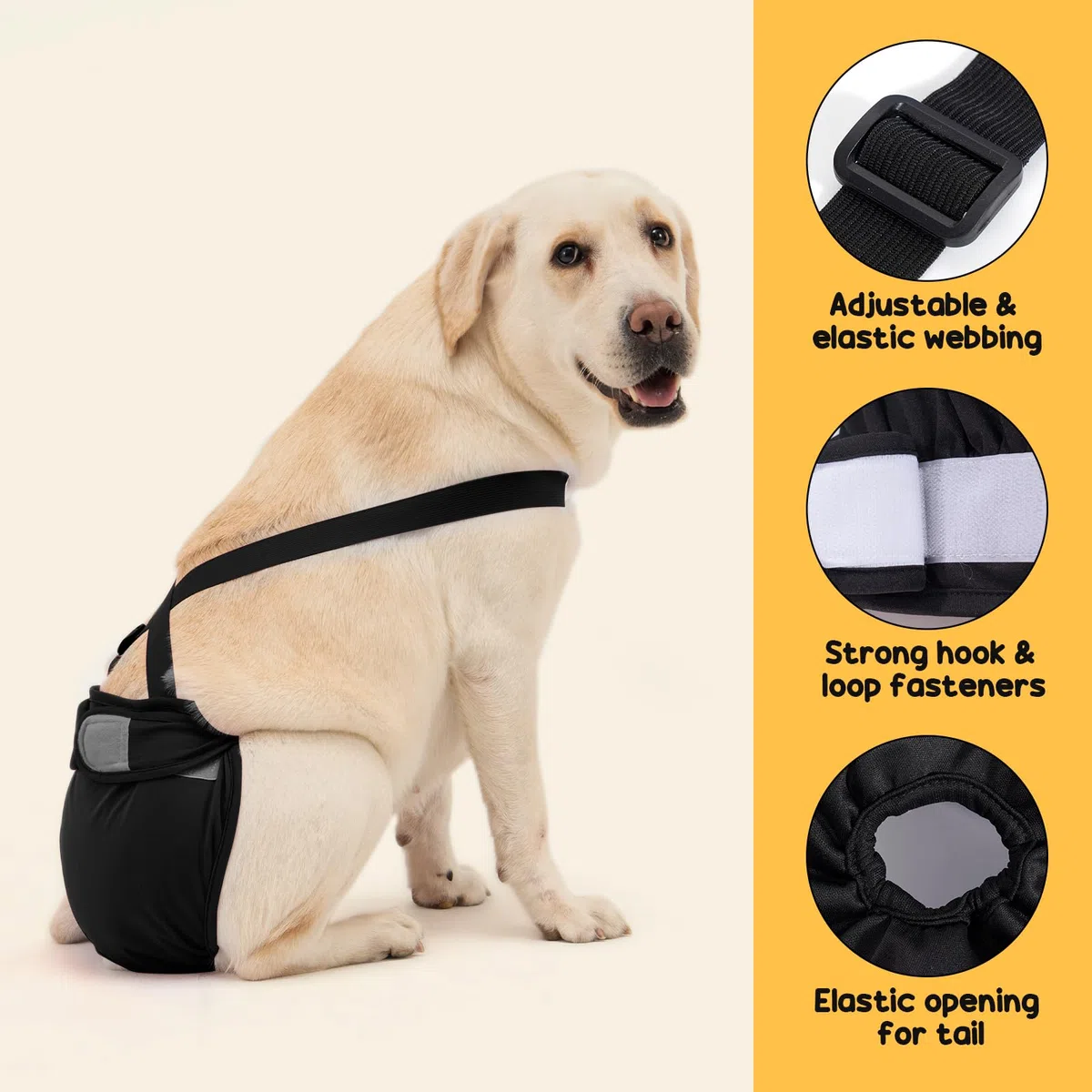 Avont 3 Couches Lavables pour Chienne Femelle avec Bretelles, Culotte Protection Confort Couche Lors des Règles, de Chaleurs, d'Incontinence -Noir(XL)