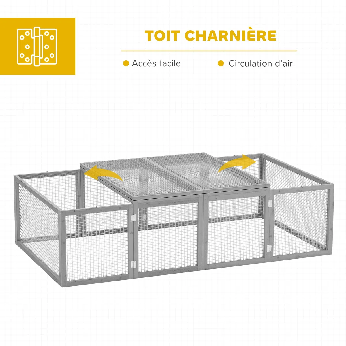 PawHut Clapier Cage à Lapins extérieur intérieur 2 Portes supérieures 181L x 100l x 48H cm Bois Massif Gris