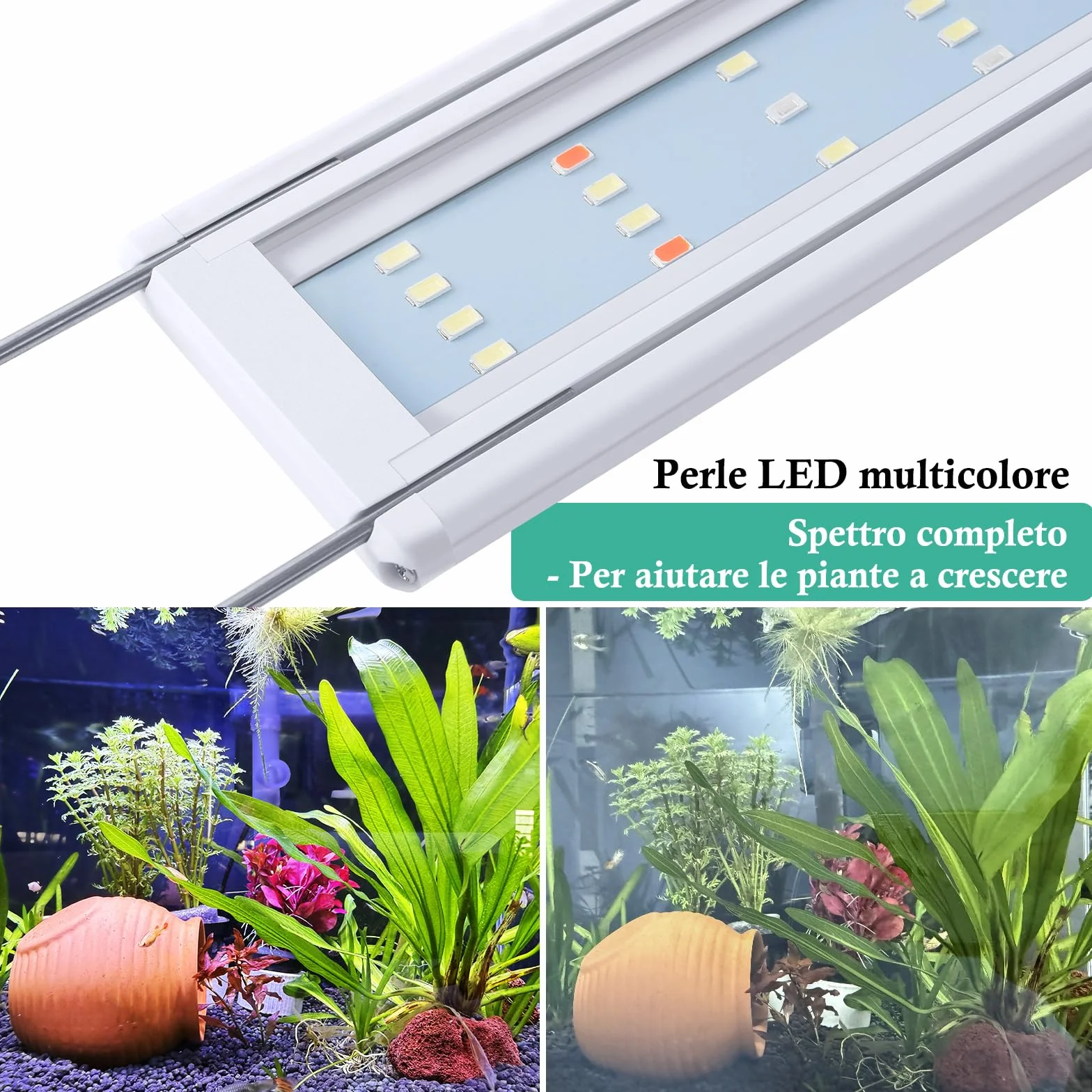 Rampe LED Aquarium Spectre Complet, Lumière LED Aquarium Plantes avec Minuterie, Supports Extensibles Stables 40-60cm, Lumière Classique pour Petit Nano Mini Aquarium Eau Douce