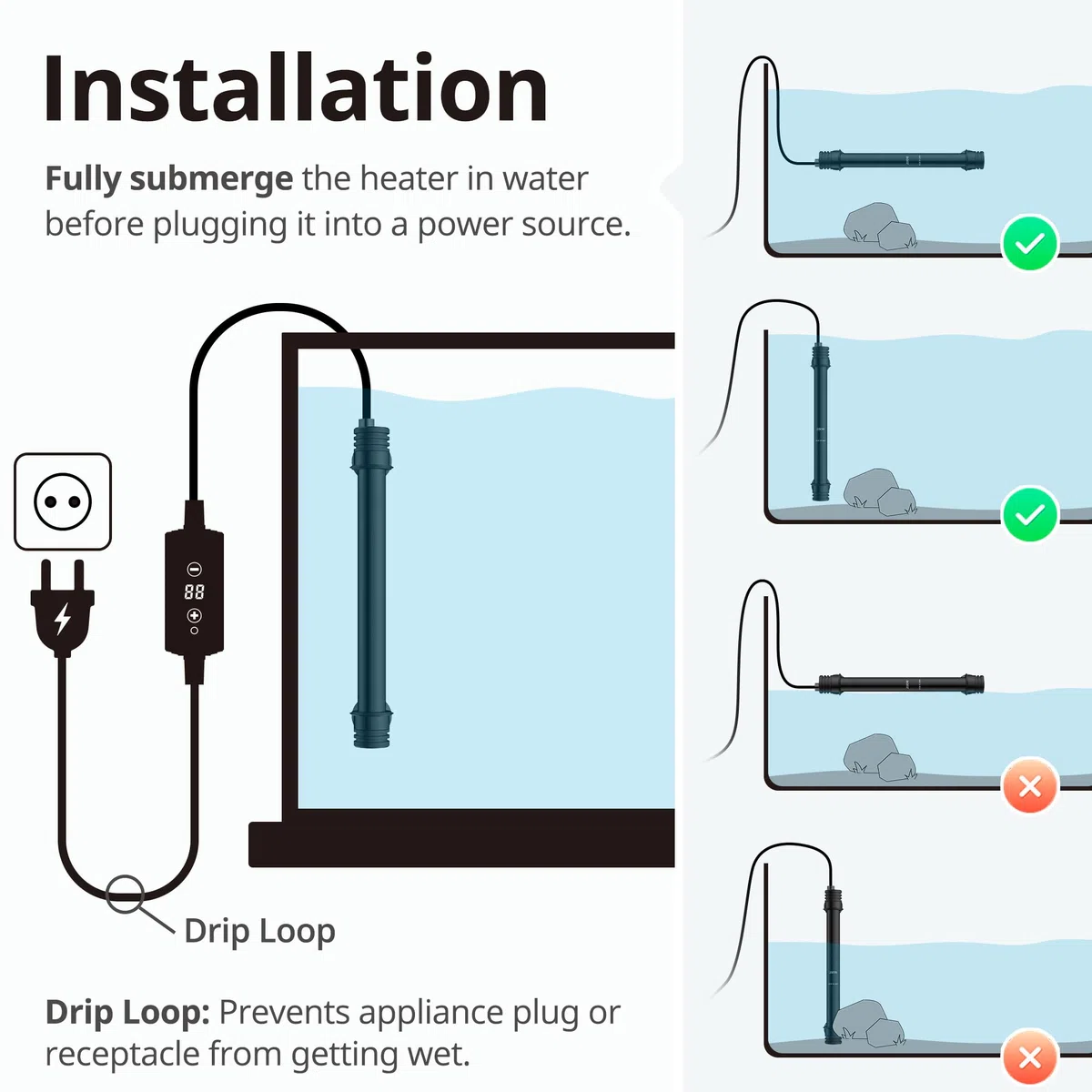 NICREW Chauffage d'Aquarium 50 W, Température Réglable de 15 à 35 ℃, pour Aquarium jusqu'à 40 L, Protection Contre la Surchauffe