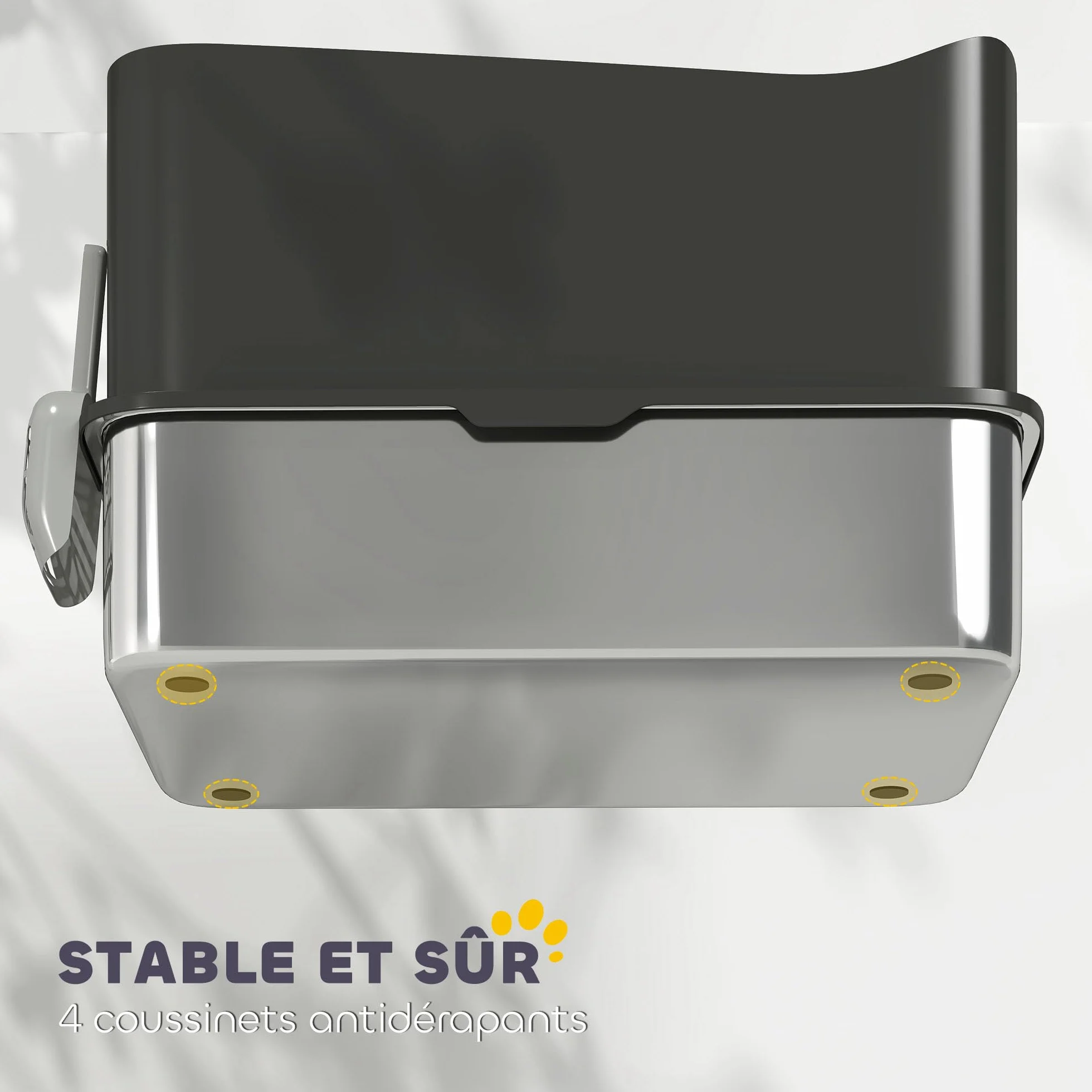 PawHut Bac à litière pour Chat XXL en Acier Inoxydable, 65L Grande capacité, Maison de Toilette pour Chat, avec Pelle et Patins antidérapants, Facile à Nettoyer, 60 x 40 x 38 cm, Noir