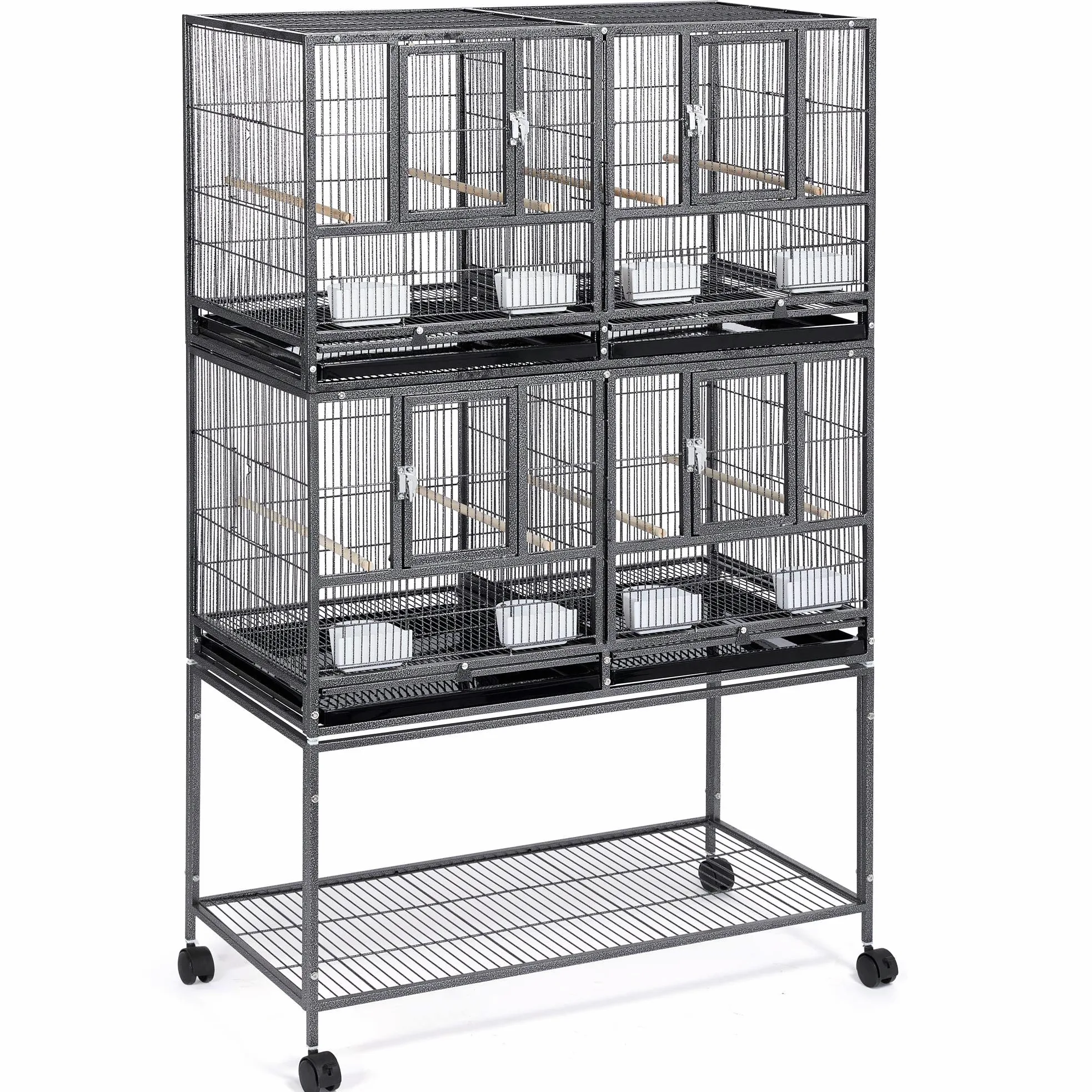 Yaheetech Cage d'elevage pour Oiseaux avec Deux Espaces Divisés Cage pour Petit Oiseaux Exotiques Canaris Madarin Perruche avec Un Support Roulant 95.50 x 45.50 x 157.5 cm