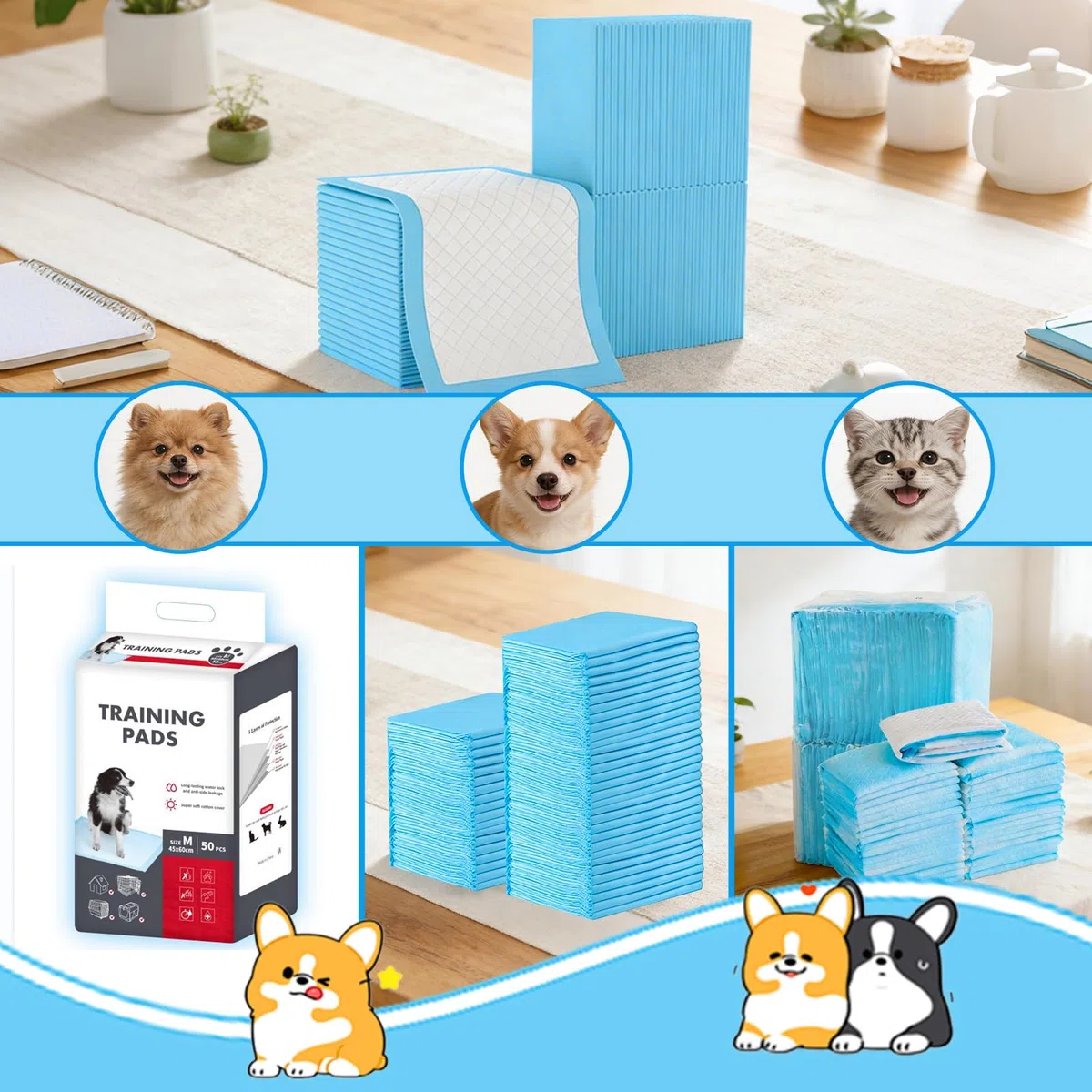100 Pièces Alèses d'apprentissage pour Chiot, 33x45cm Tapis Absorbant Chien, avec 5 Couches de Conception Etanche, Capable D'absorber Rapidement l'humidité pour Prévenir Les Fuites