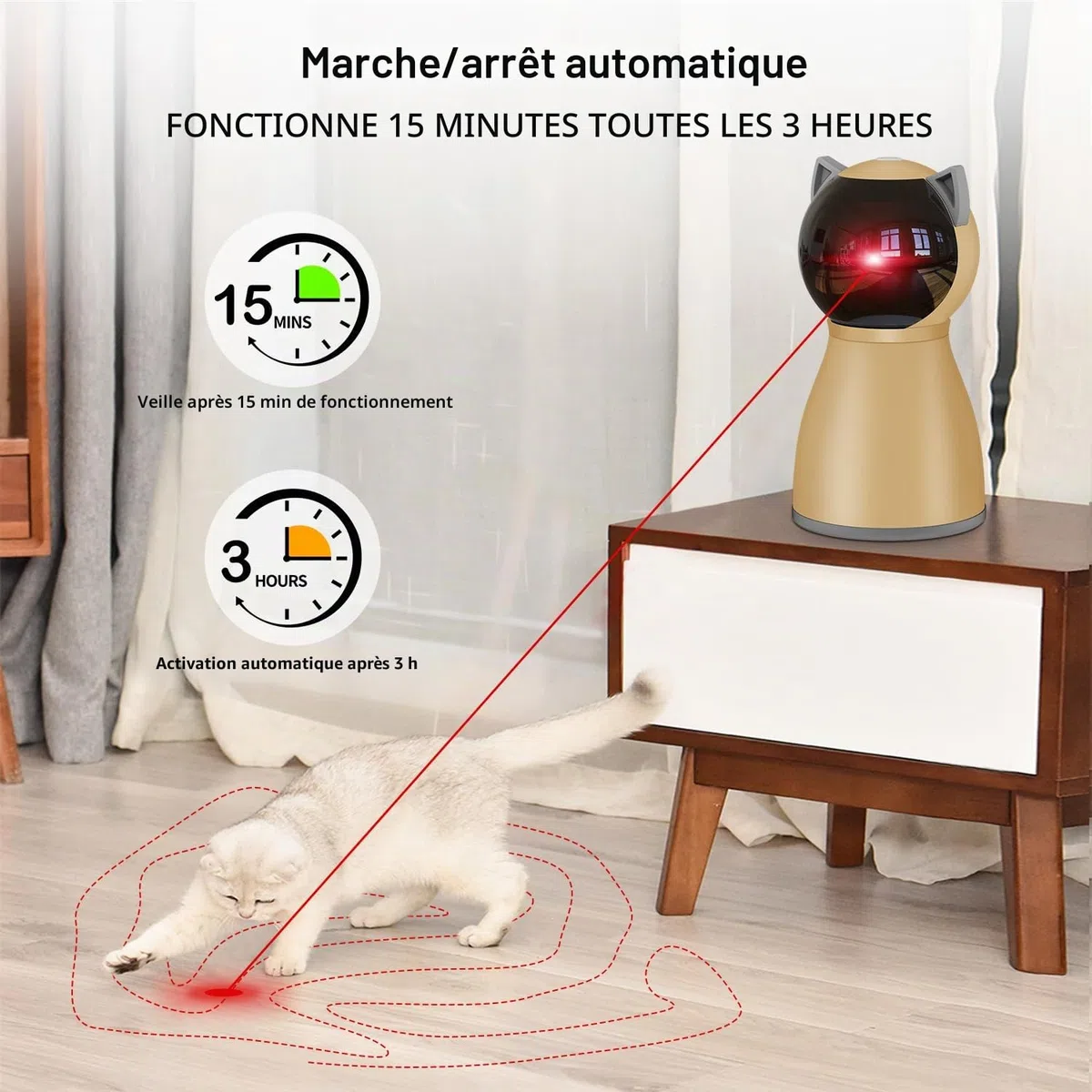 Petiepaw Jouet Laser interactif pour Chat - Automatique - pour l'intérieur - Trajectoire aléatoire - Rechargeable - pour l'intérieur - pour Chat/Chaton/Chien