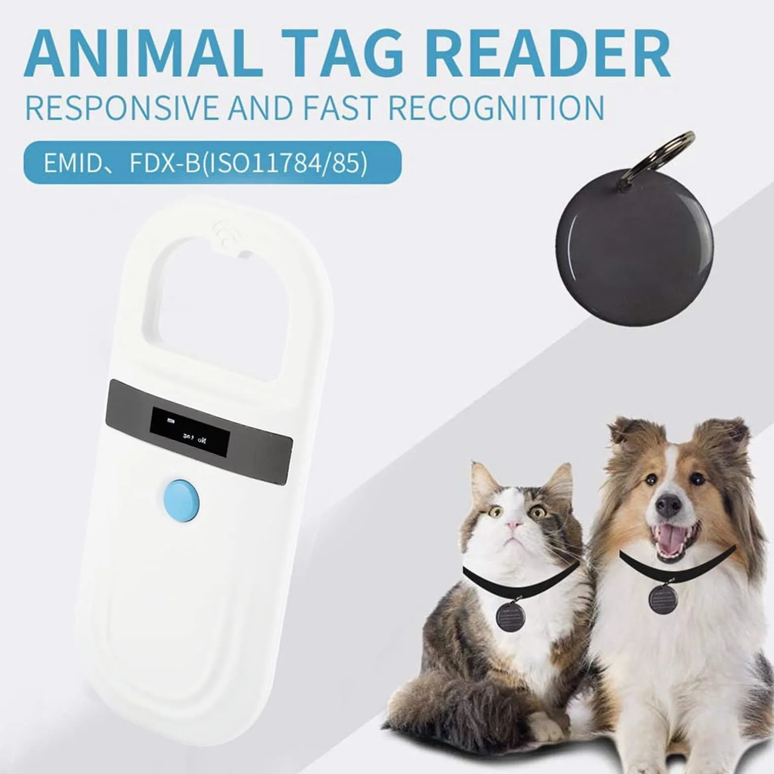 Lecteur de Puces électroniques EMID 134.2Khz/125Khz Scanner de Puces Animales Rechargeable Standard Scanner D'identification de Puces pour Animaux de Compagnie FDX-B (ISO 11784/11785), pour Animaux/an