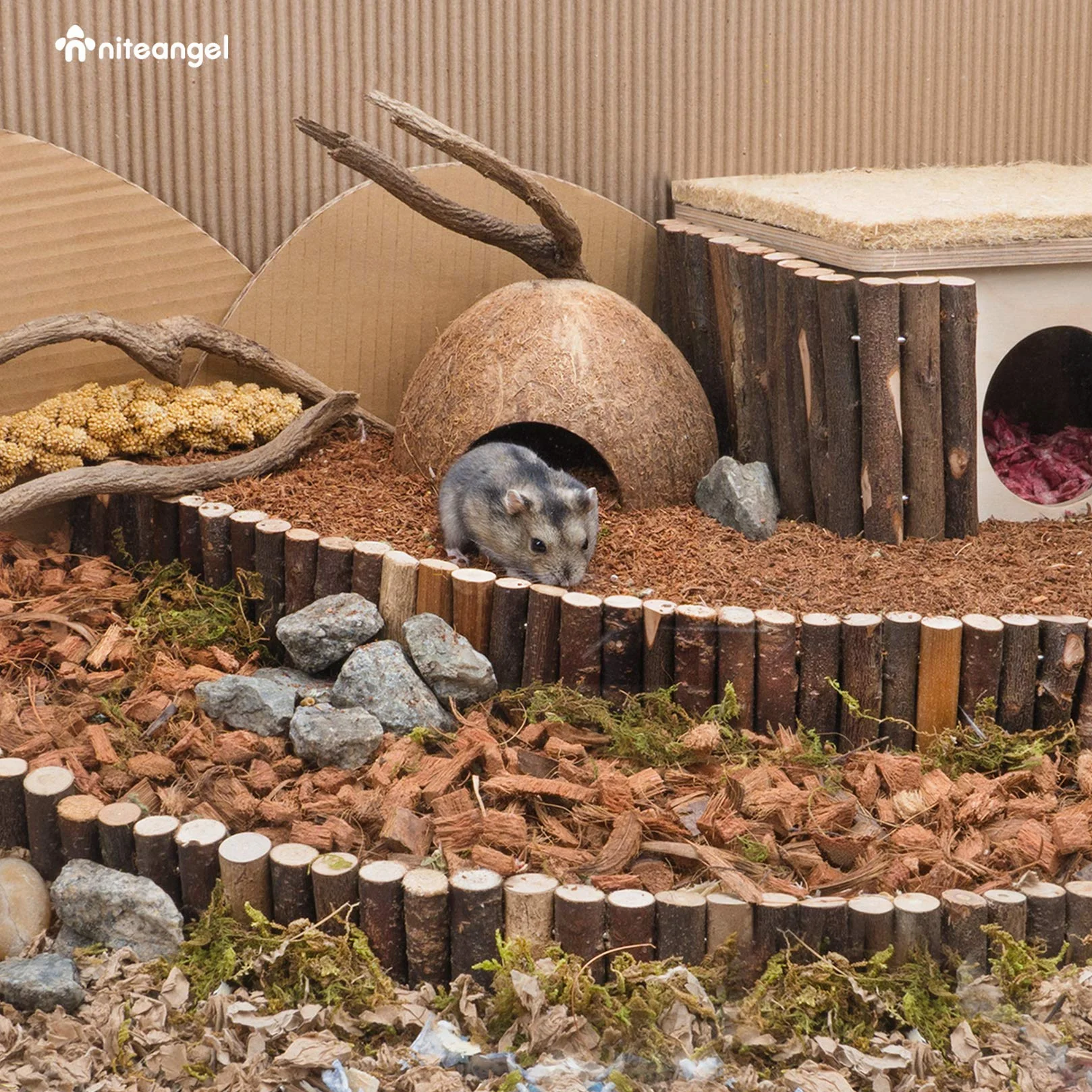 Niteangel Litière Naturelle pour Hamsters Nains syriens, gerbilles, Souris, Degus ou Autres Petits Animaux à Base de Coco/Cork. (Tourbe de Coco)