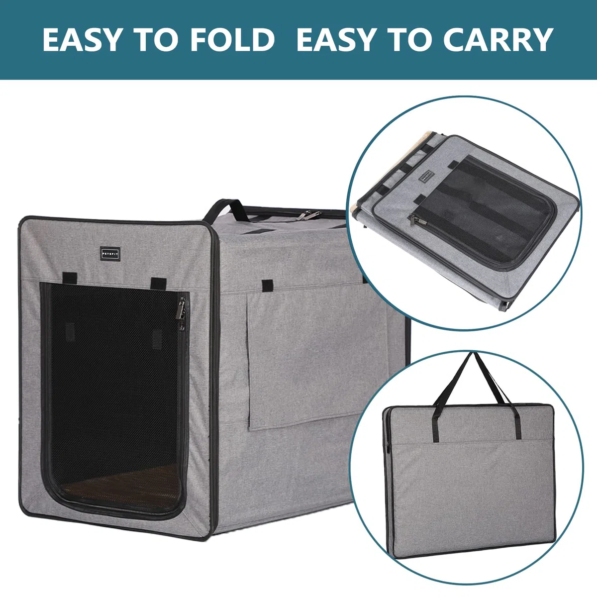 Petsfit Caisse de Transport pour Chien Pliable Sac pour Chien Chat Léger Caisse pour Voyage Voiture Boîte Oxford