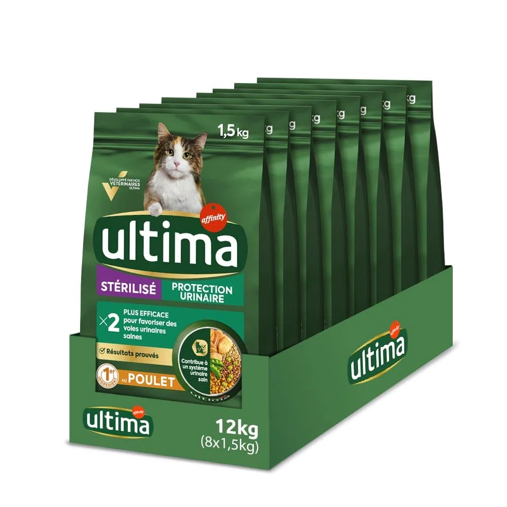 Ultima Croquettes pour Chat Stérilisé Protection Urinaire avec du Poulet - Pack 8 x 1,5kg