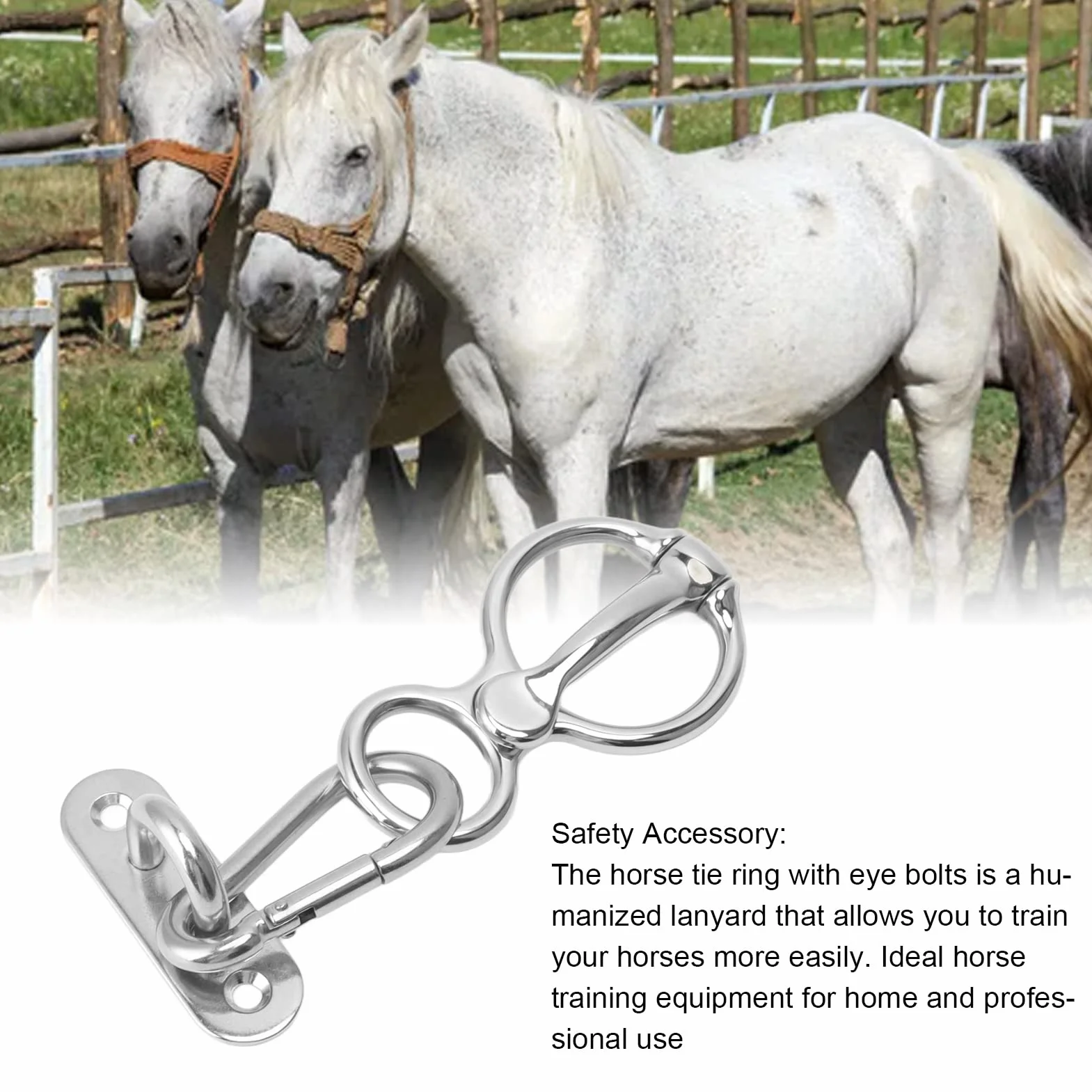 Anneau d'attache de Cheval, Anneau d'attache en Acier Inoxydable Robuste pour Chevaux Empêchant Les Chevaux de Reculer, Anneau d'attache de Cheval avec Boulons à œil Fournitures