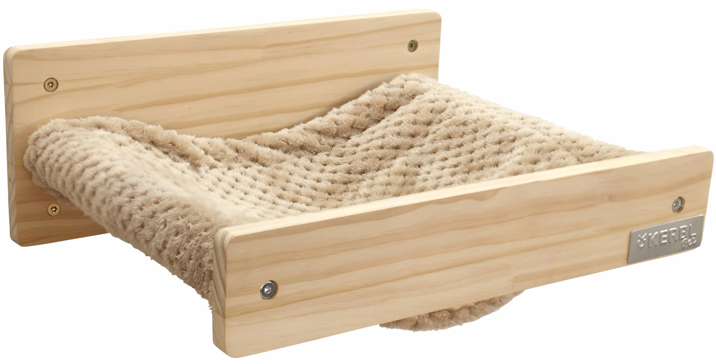 Kerbl Pet Hamac Mural Timber, Naturel/Taupe, 38 x 33,5 x 16 cm, Bois, Peluche Douce, Chats, Fixation Murale
