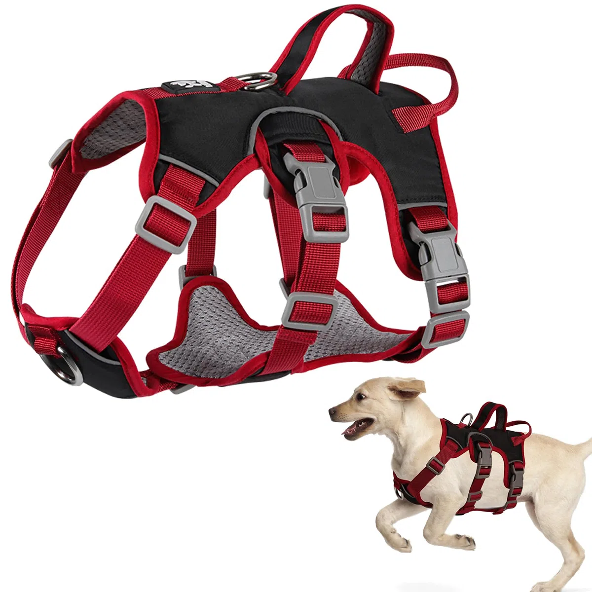 Harnais Anti Traction pour Chien - Arnet Réfléchissant Reglable Harnet en Y Harnais Canicross Chien pour Chiot Petit et Moyen Chiens, Noir + Anneau de Poitrine, L