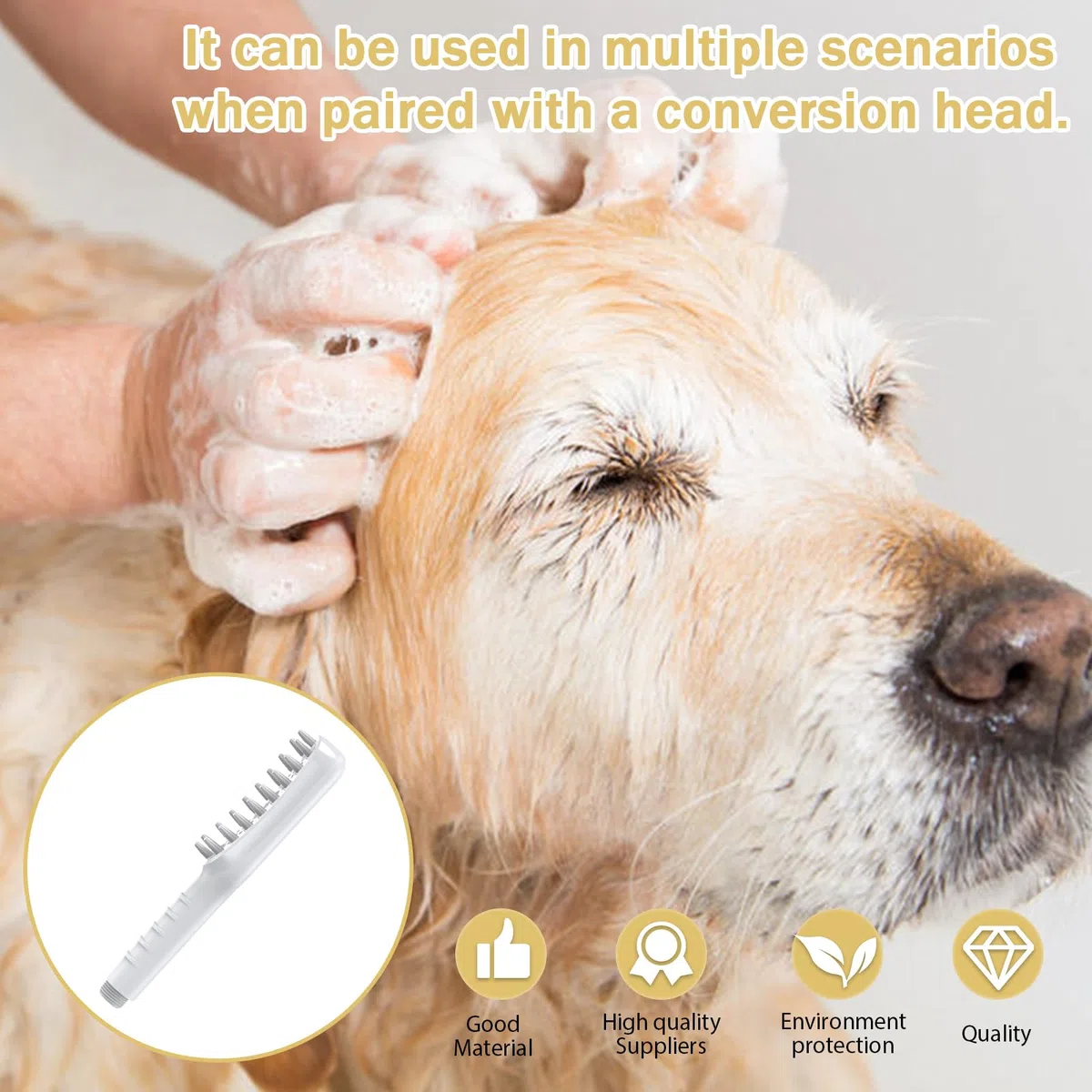 Tête de douche pour chien avec 3 types de jets, Tête de douche pour chien avec brosses en silicone pour un nettoyage efficace du pelage, Tête de douche pour assistance au bain des animaux de compagnie