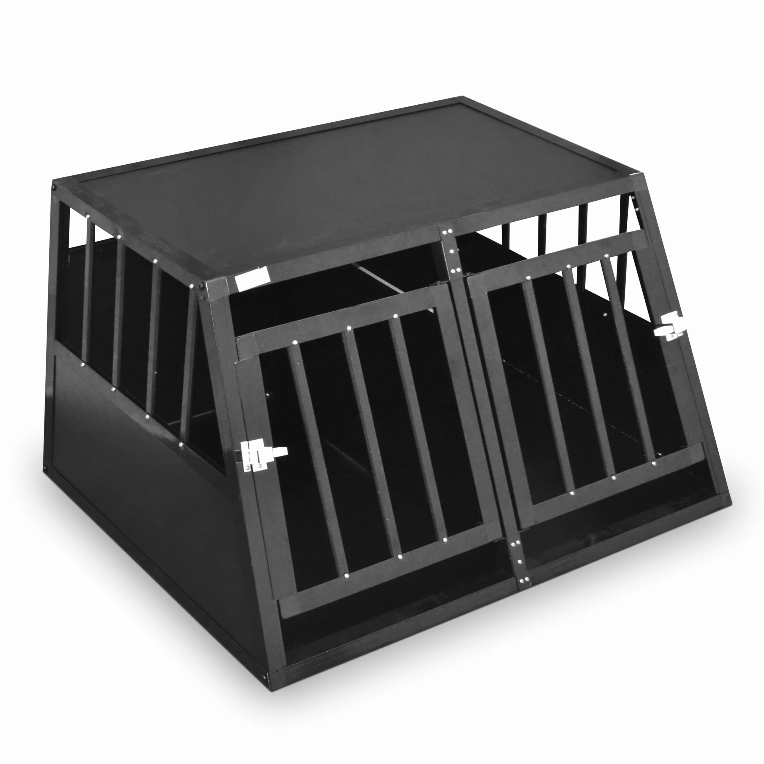 Defacto Cage de transport pour chien en aluminium - Cage de voyage pour voiture - Porte grillagée verrouillable - Caisse de transport pour animaux (noir, XXL) 95 x 85 x 69 cm
