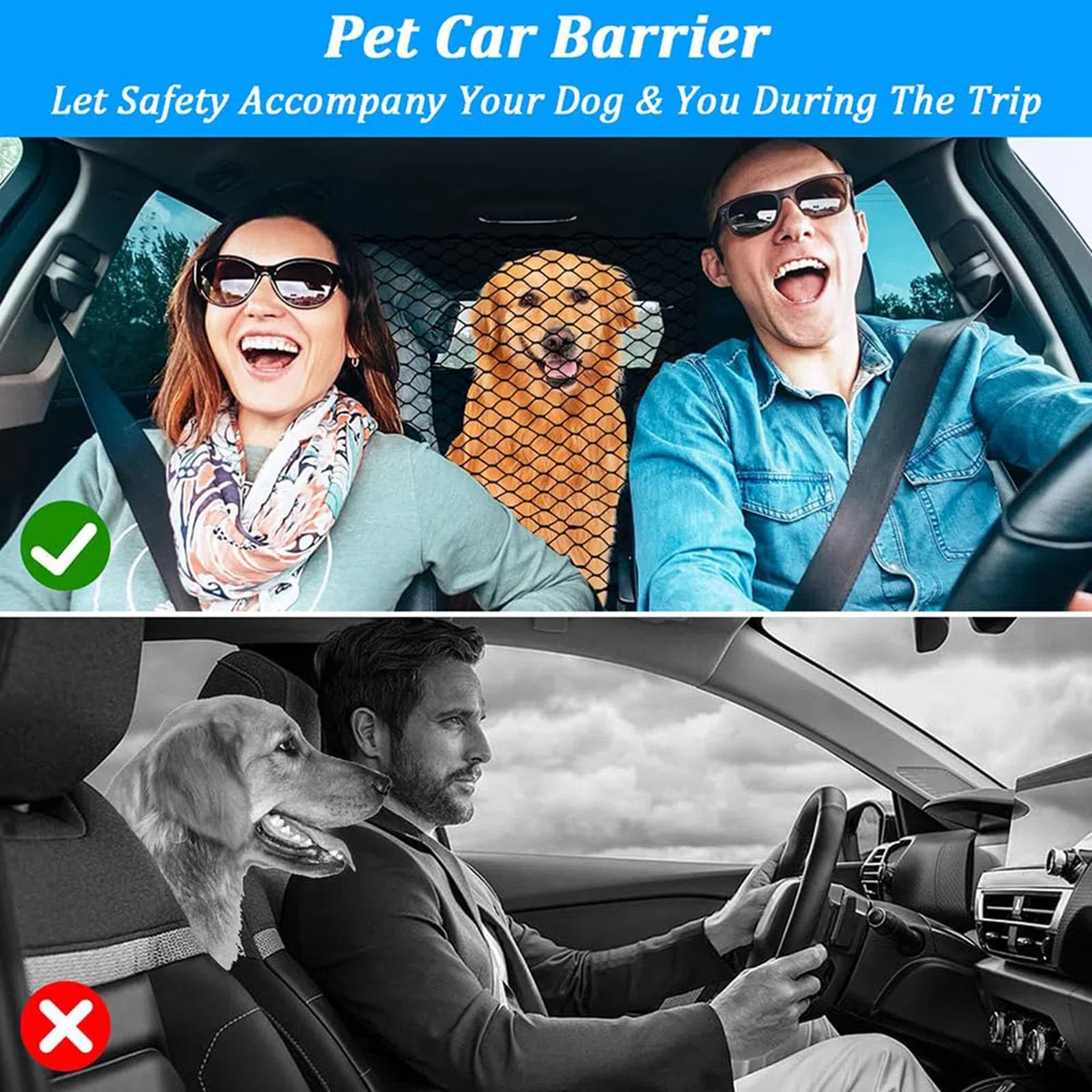 Filet de Protection Chien Voiture, pour Ford Ranger 2020 2021 2022 2023 2024 2025 2026 Grille de Séparation Bagage Barrière de Sécurité Élastique Double Couche