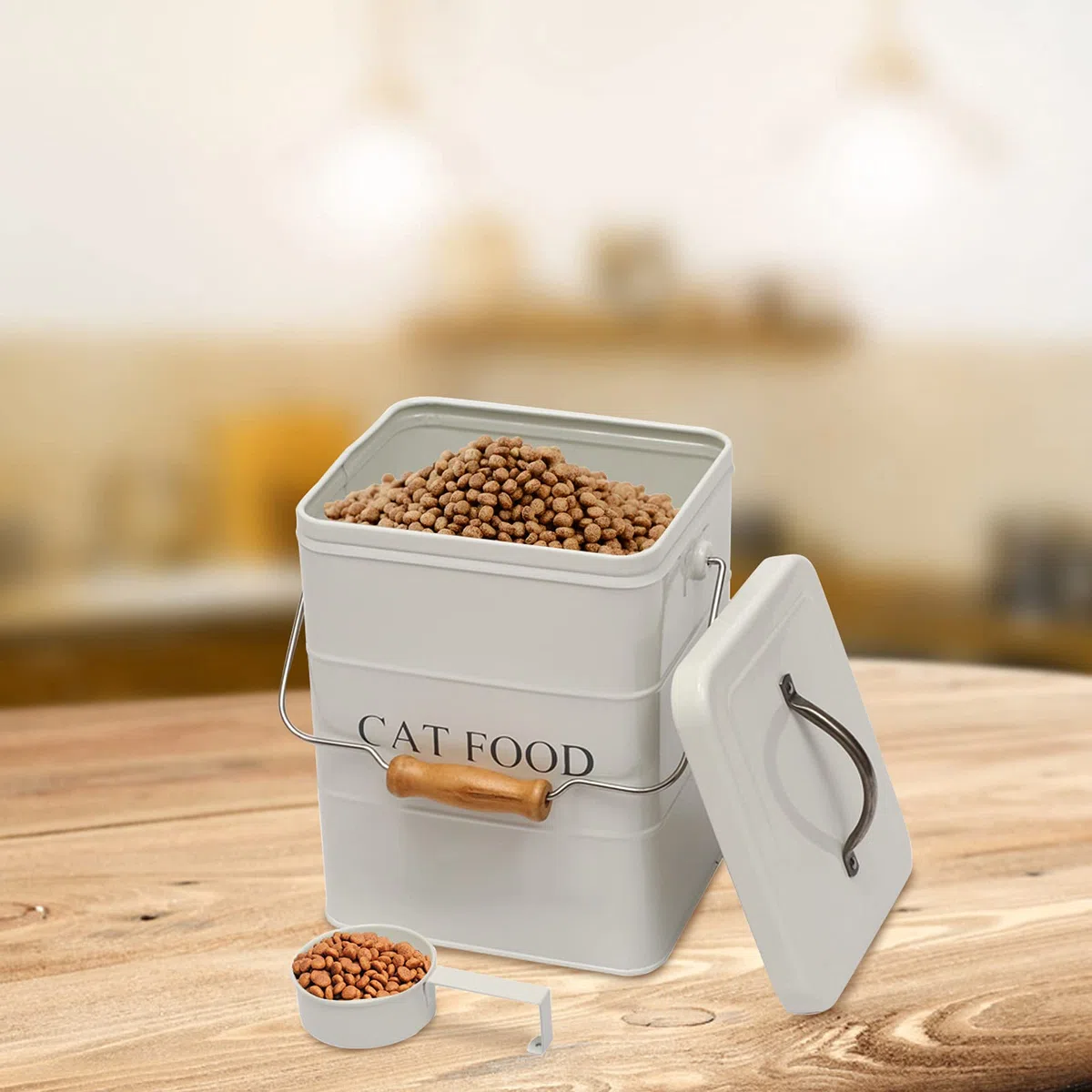 Morezi Boîte de rangement pour aliments pour chat,conteneur croquettes animaux,avec couvercle et pelle, 6L - Blanc