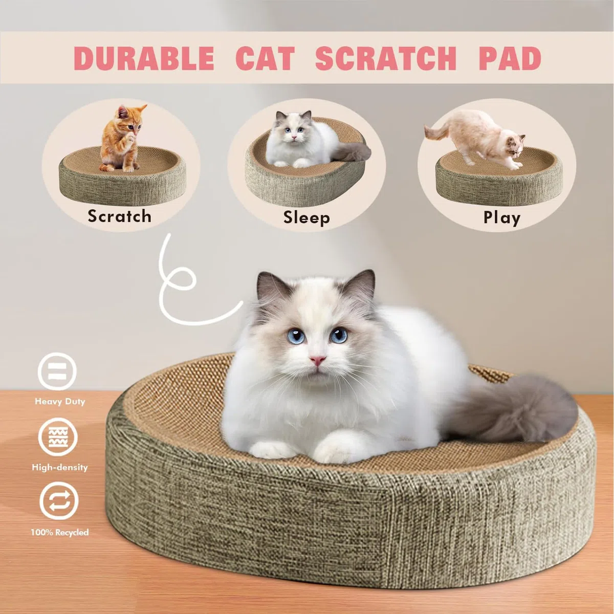 Griffoir pour Chat, 60x40x10cm Planche À Gratter Chat, 2en1 Ovale Griffoirs en Sisal PourChats,Ovale Lit PourChats DurableEt Recyclable pour Faire Les Griffes Et Dormir À L'intérieur Et À L'extérieur