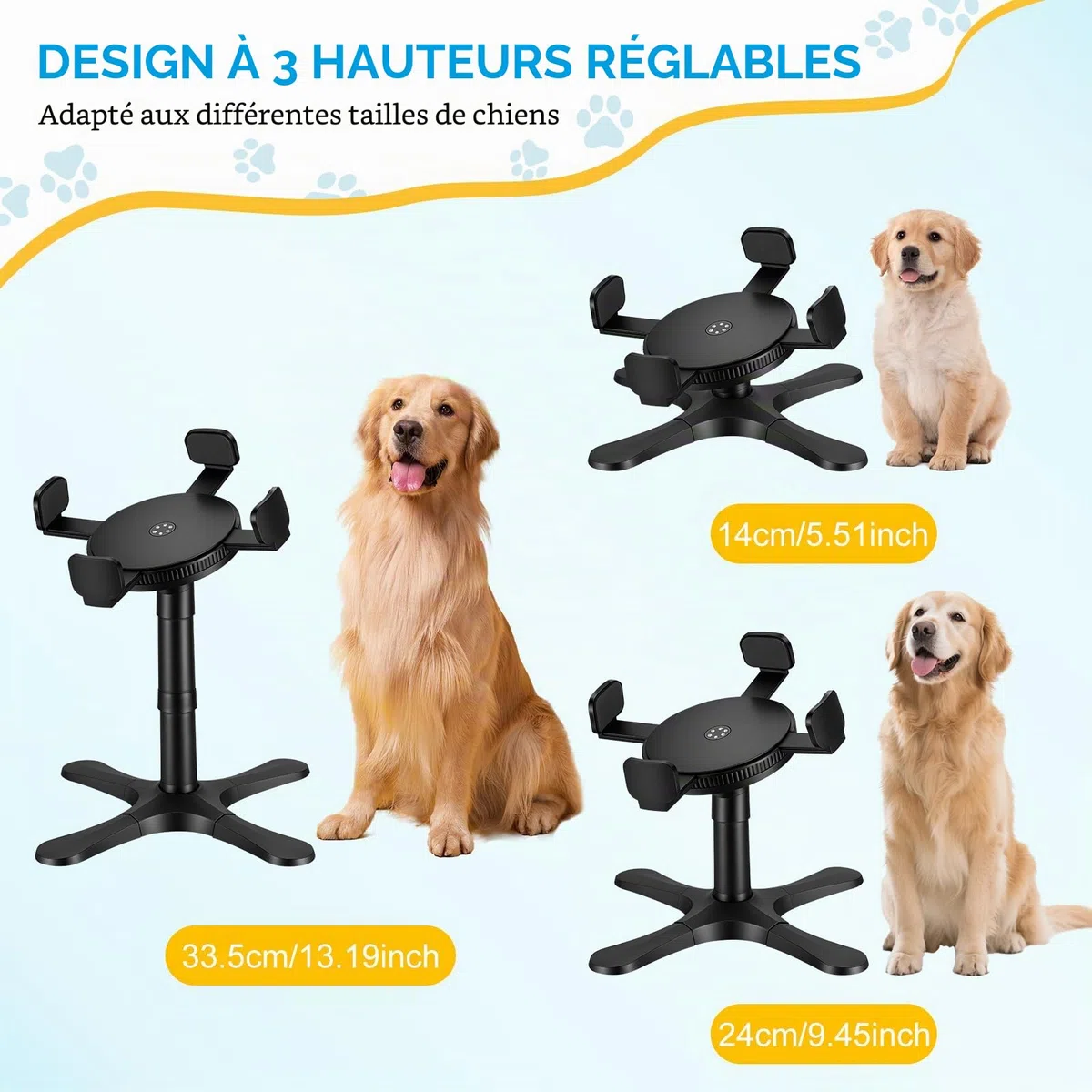 Support Gamelle Chien Surélevée Robuste, Gamelle Surélevée pour Chien Hauteur Réglable De 14 À 34 CM, Antidérapante Réhausseur Gamelle pour Chien De Grande, Moyenne Et Petite Taille